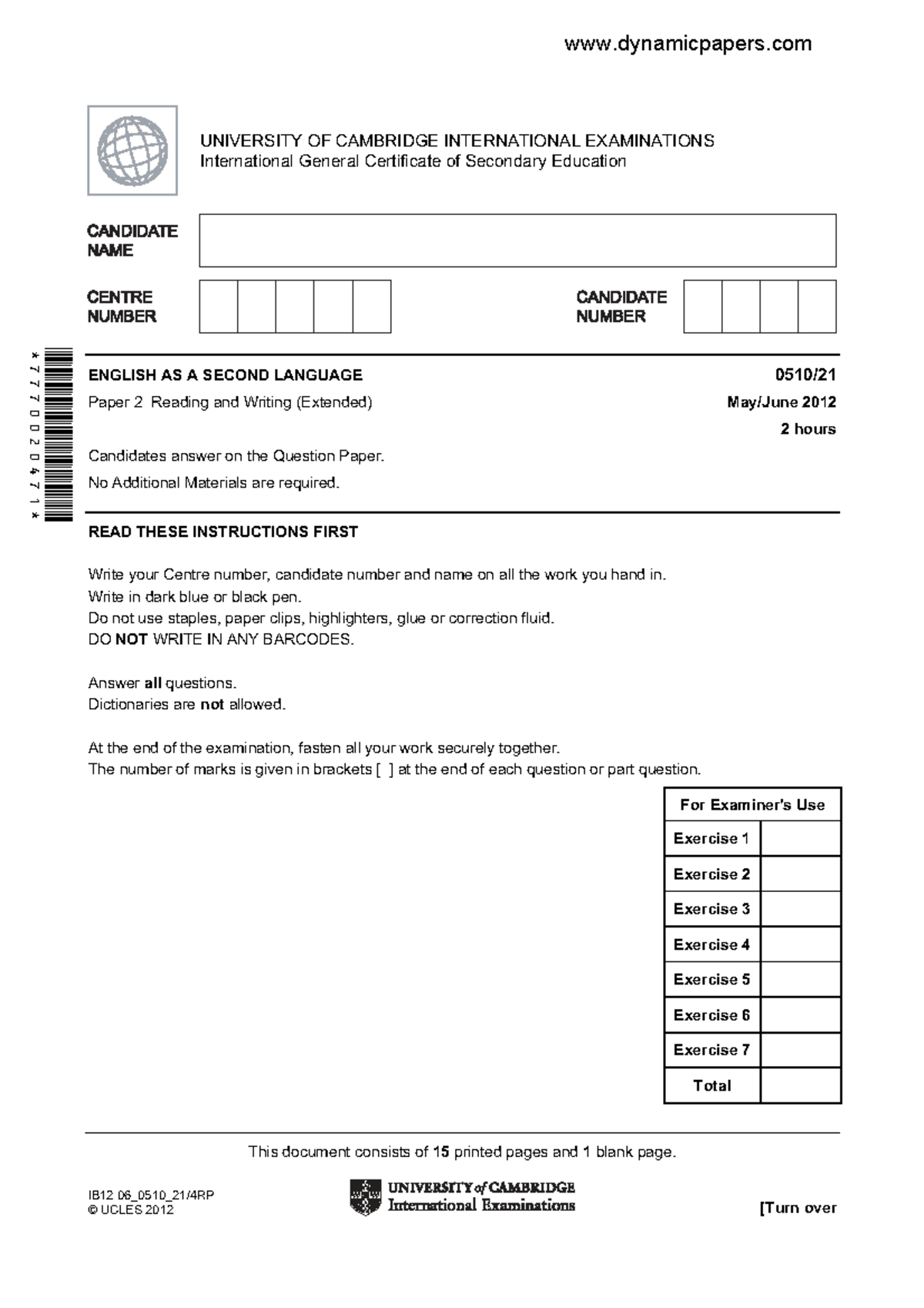 IGCSE ESL Paper 2 Reading & Writing Questions (2012) - Studocu