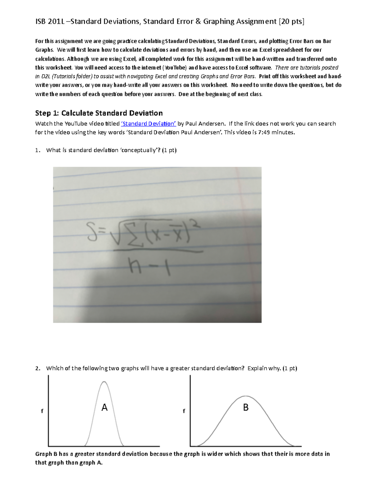 ISB 201L Standard Error & Standard Deviation Homework Assignment - Studocu
