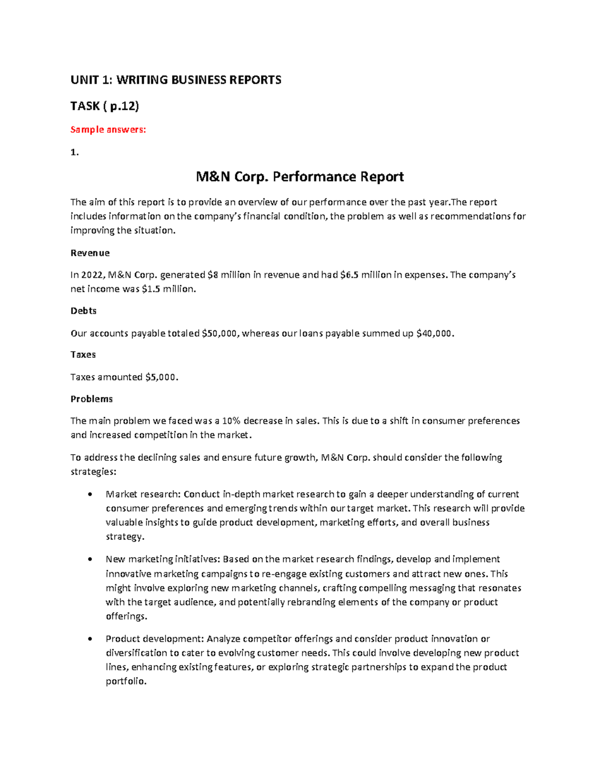 UNIT 1: Sample Business Reports & Marketing Strategies - Studocu