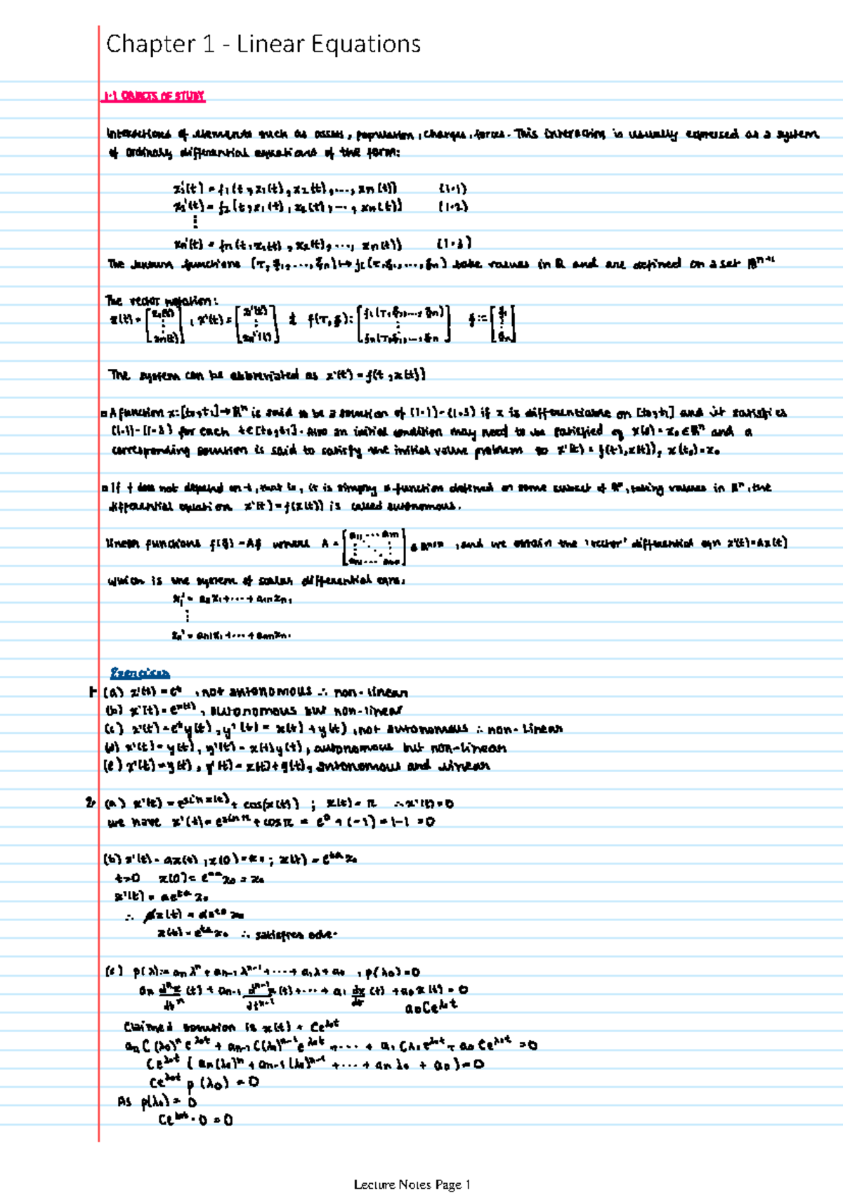 Chapter 1 - Linear Equations: Key Concepts and Exercises - Studocu