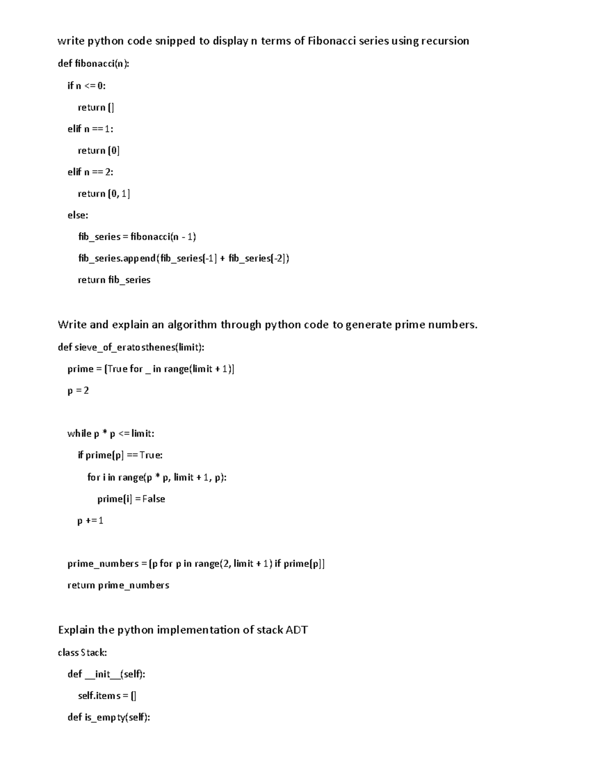 Python Programming: Fibonacci, Prime Numbers, Stack ADT & Vowel Count ...