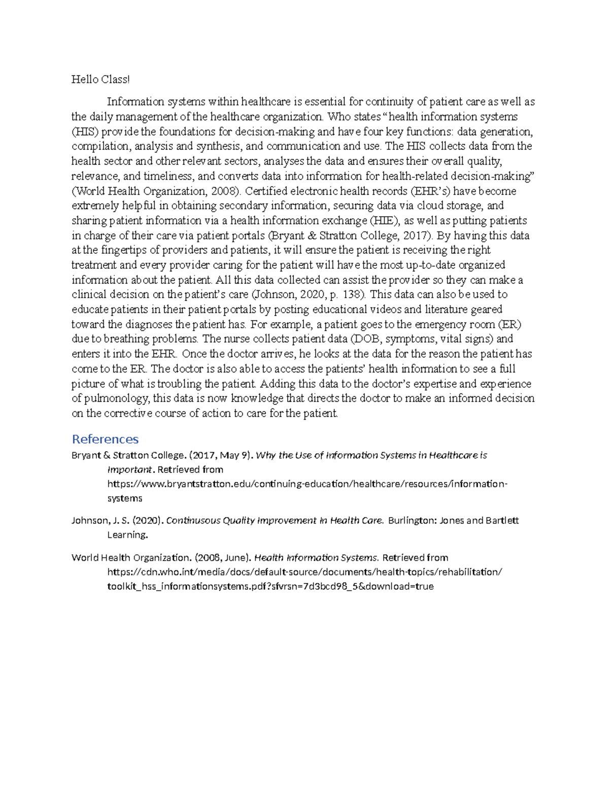 Health Information Systems in Healthcare: Discussion 2-1 Insights - Studocu
