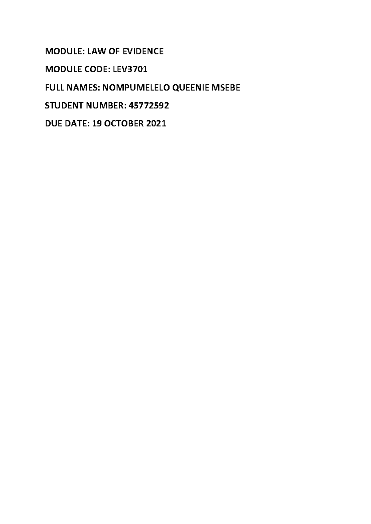 LEV3701 EXAM 2021 - Exam notes from 2021. - MODULE: LAW OF EVIDENCE ...