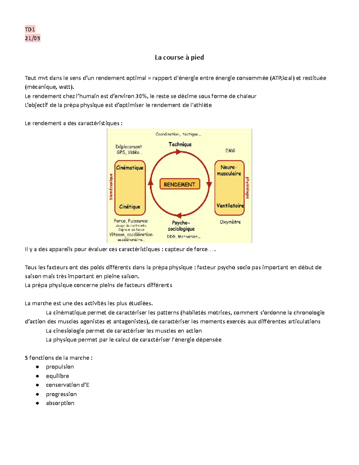 TD1 La course à pied : Rendement optimal et analyse des mouvements ...