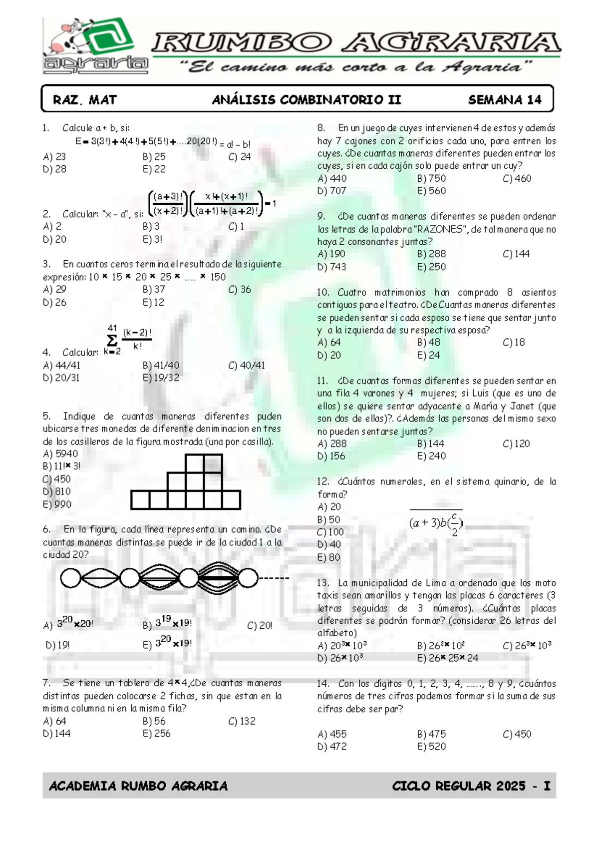 RAZ. MAT 1. ANÁLISIS COMBINATORIO II - Ejercicios para Examen de ...
