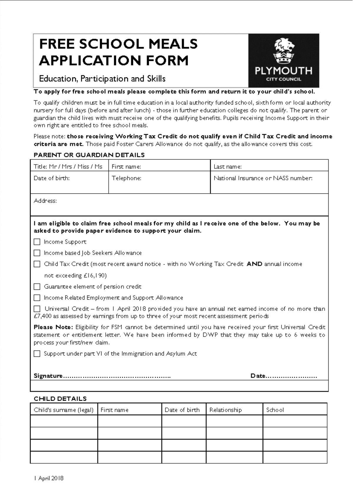 Free School Meals Application Form - Eligibility Criteria & Process ...