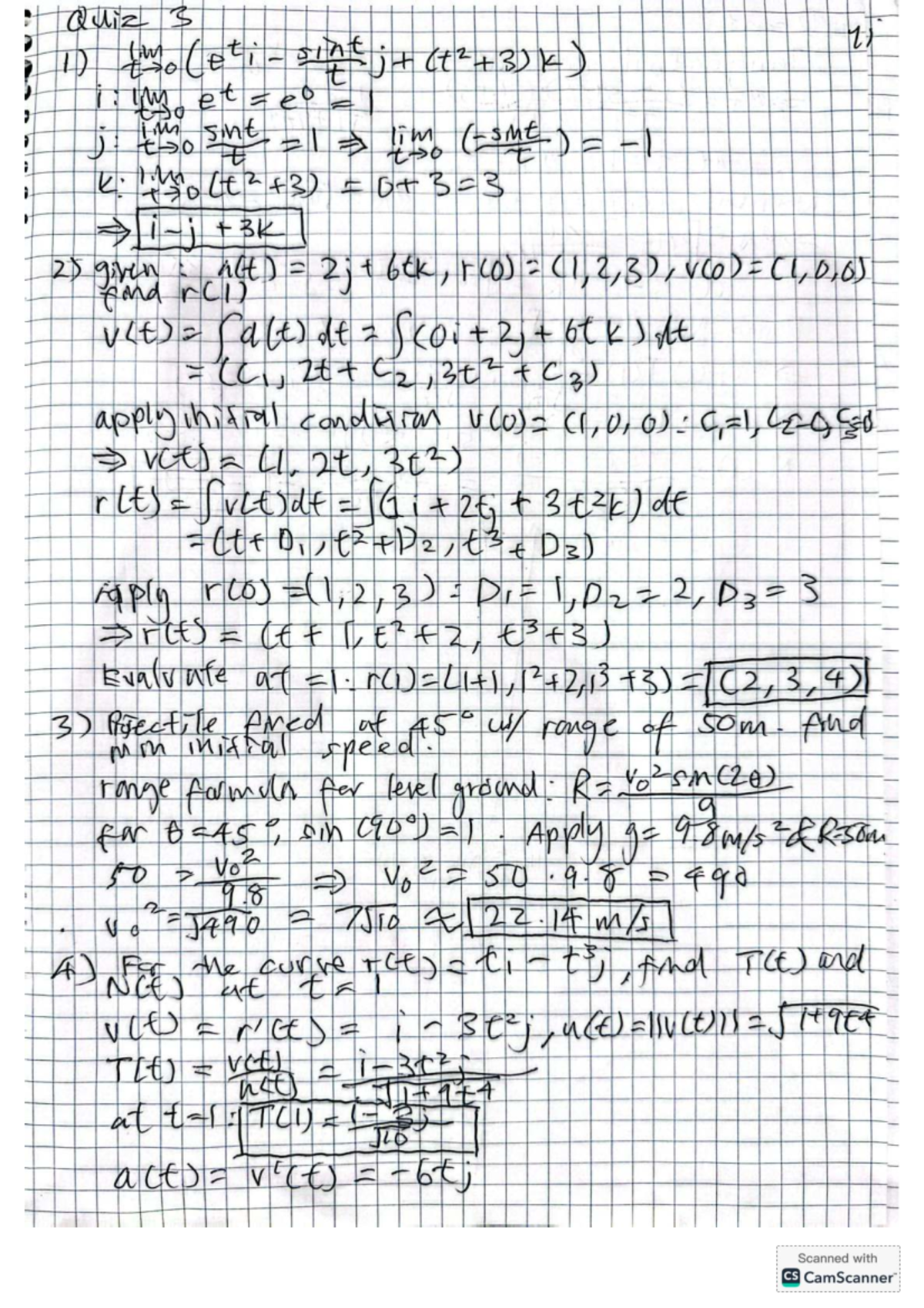 Calc 3 - Quiz 3: Vector Functions and Projectile Motion - Studocu