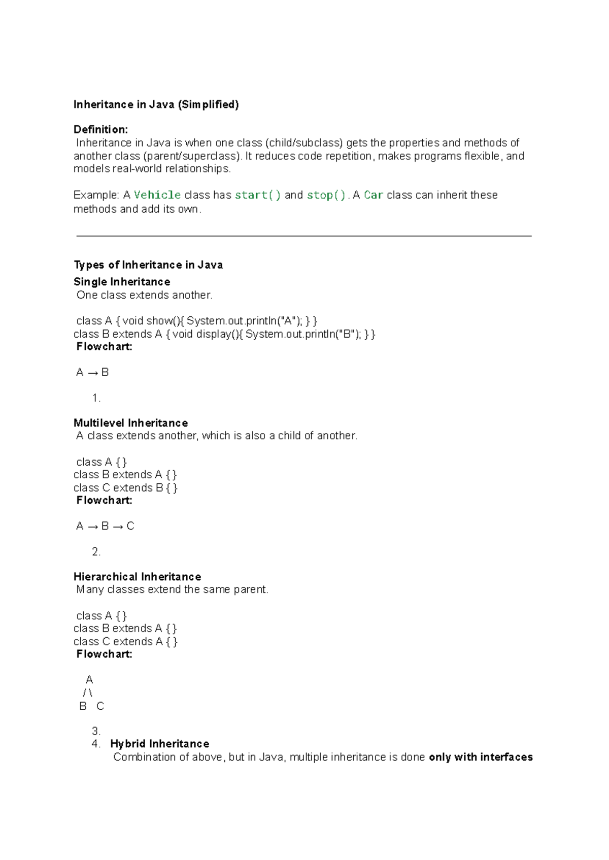 CS101: Inheritance and Polymorphism in Java - Simplified Notes - Studocu