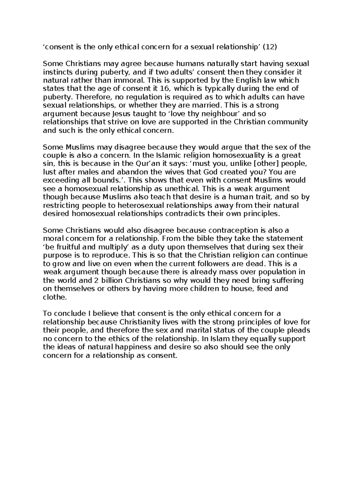Consent as the Sole Ethical Concern in Sexual Relationships (12) - Studocu