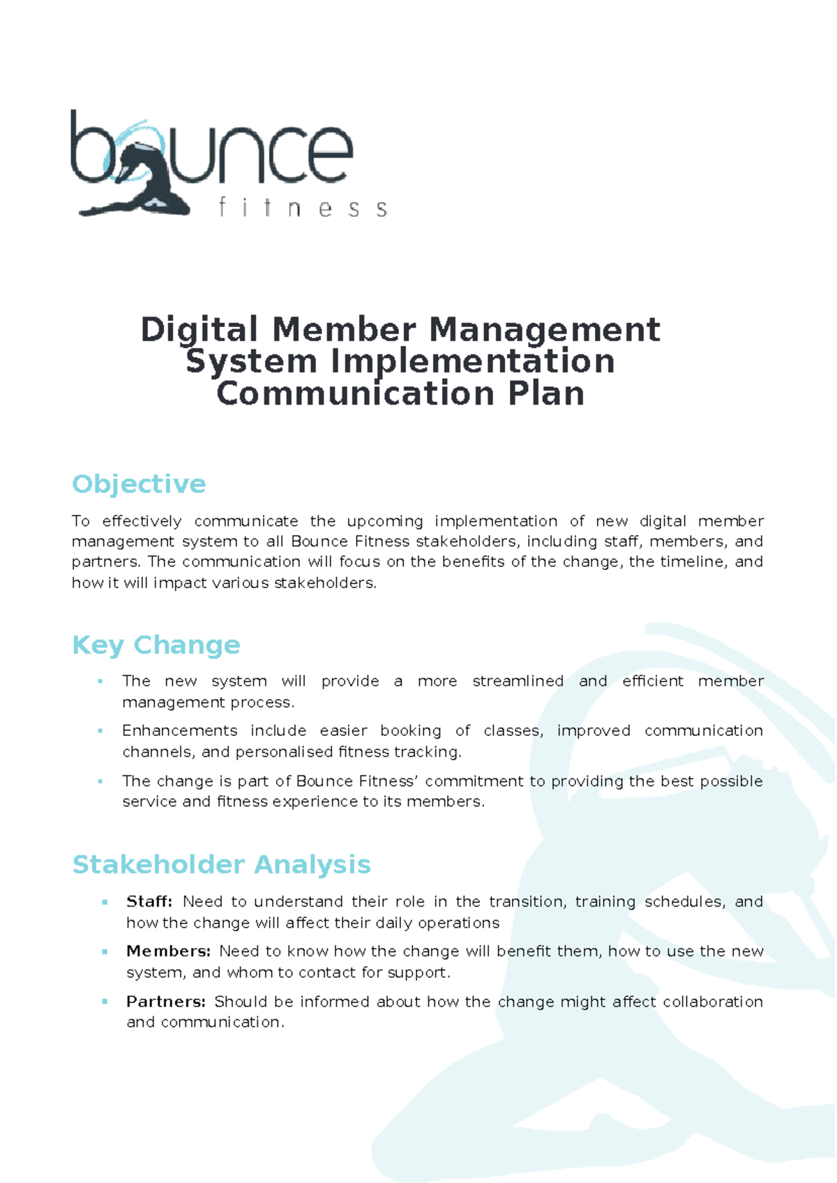 Digital Member Management System Implementation Comm. Plan V1.0 - Studocu