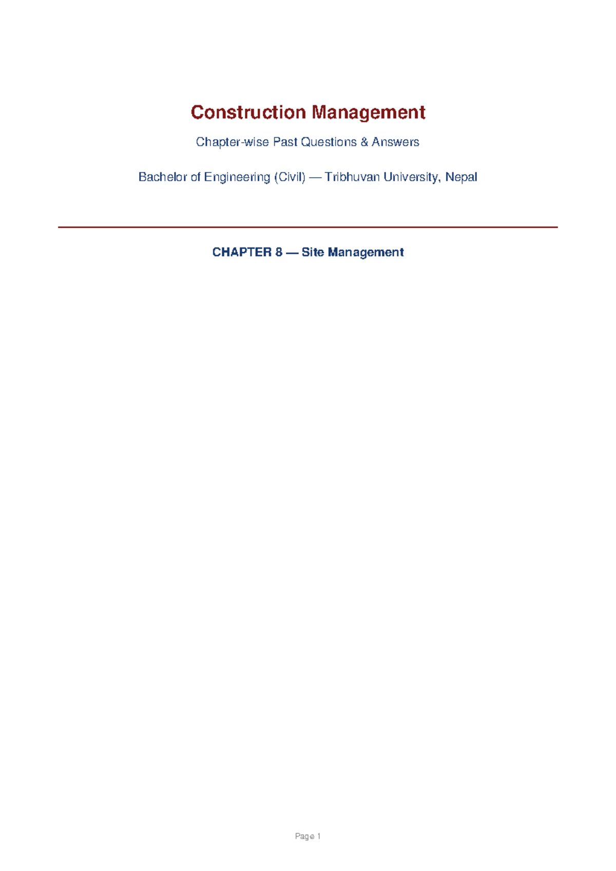 Chapter 8: Site Management Notes for Construction Management (CM ...