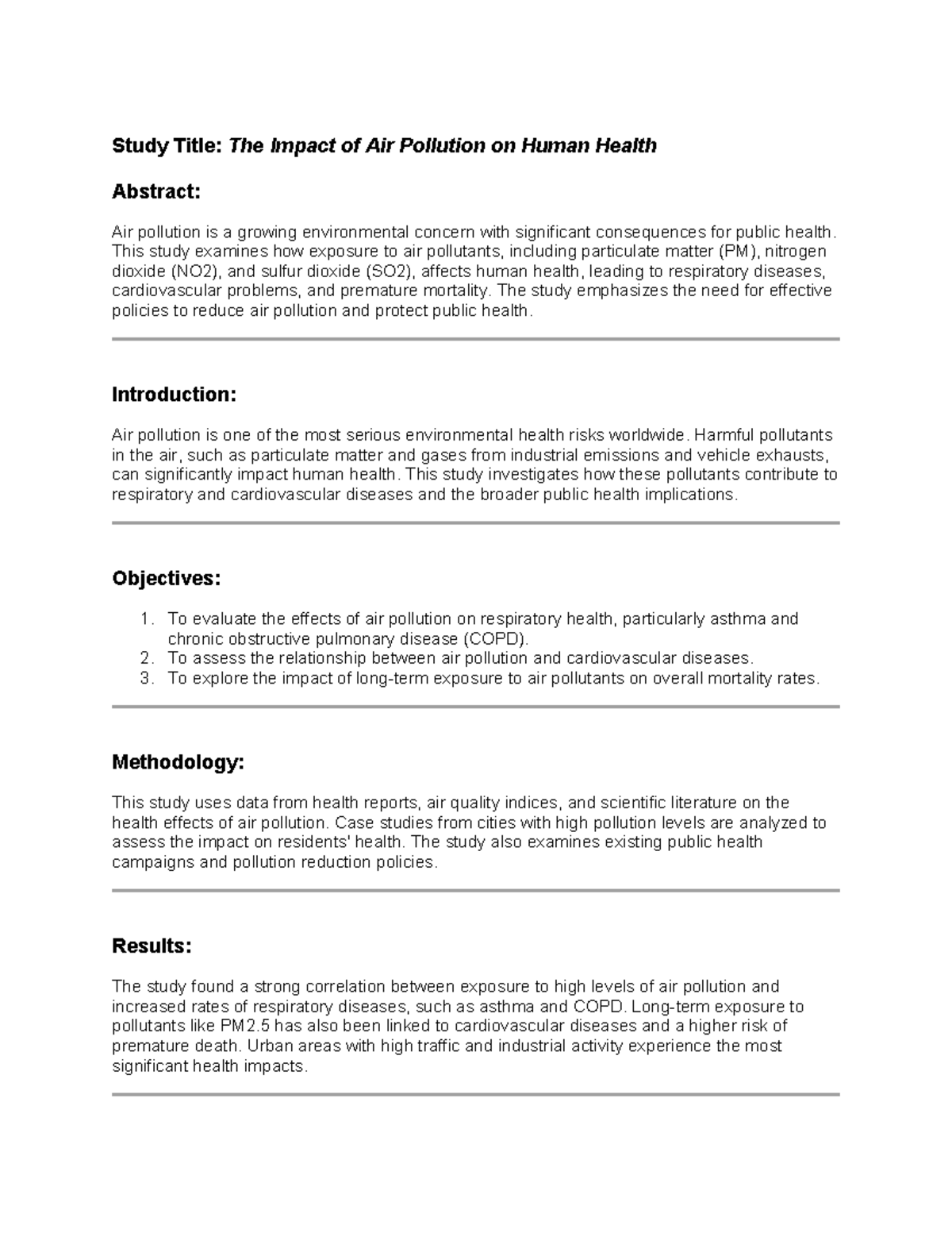 The Impact of Air Pollution on Human Health: A Science Study - Studocu