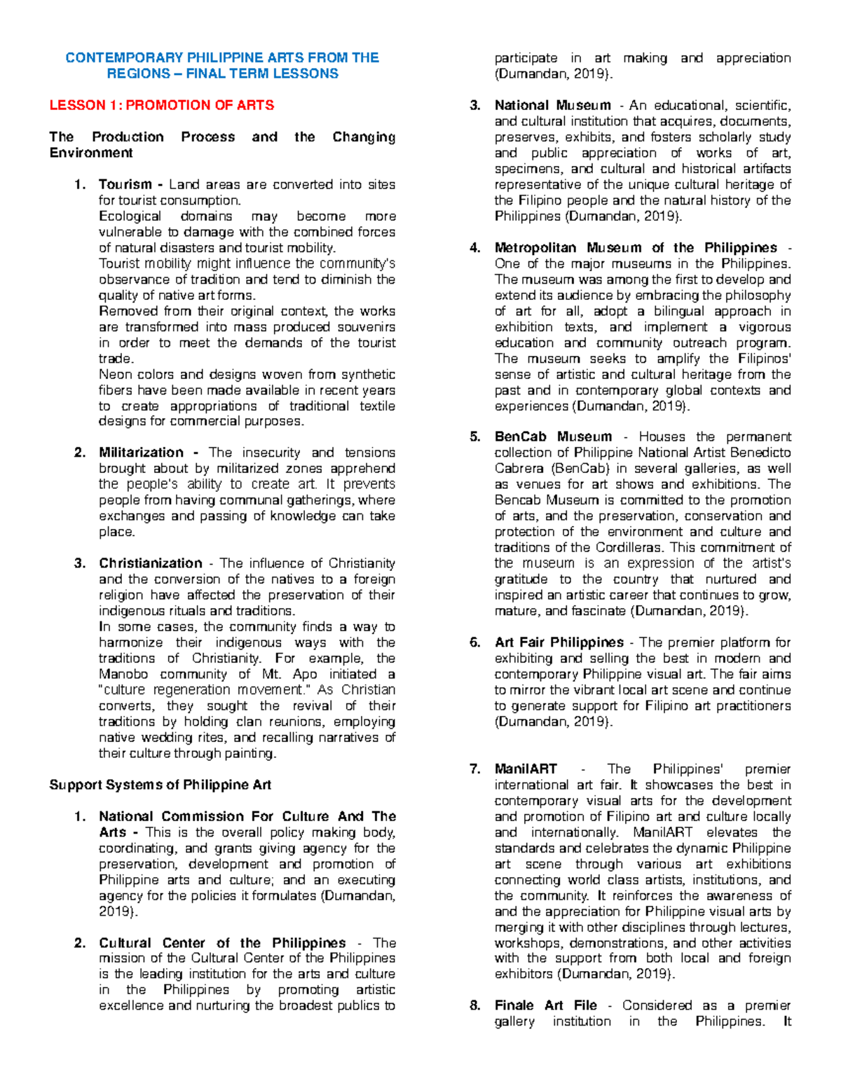 CPAR - Final Term Lessons on Contemporary Philippine Arts - Studocu