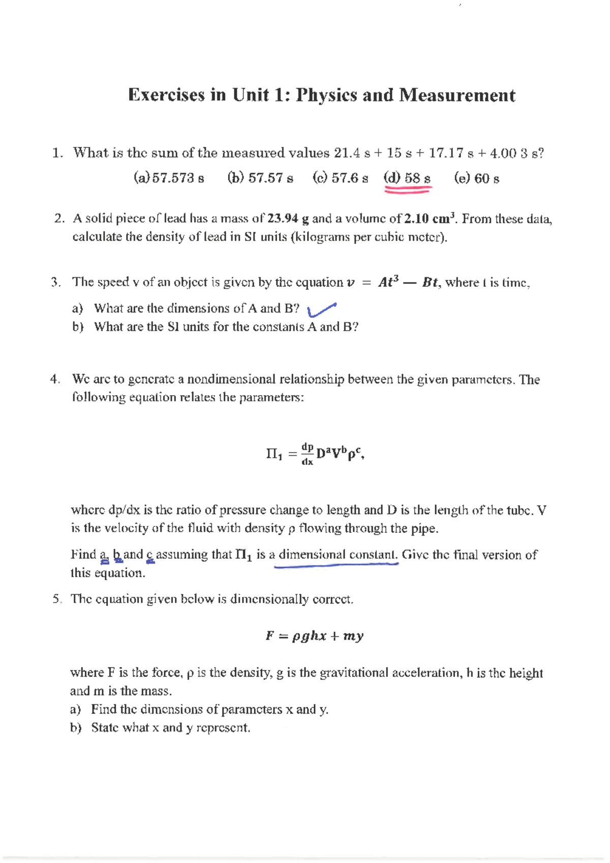 Unit Conversion and Dimensional Analysis Problems - Unit 1 - Studocu