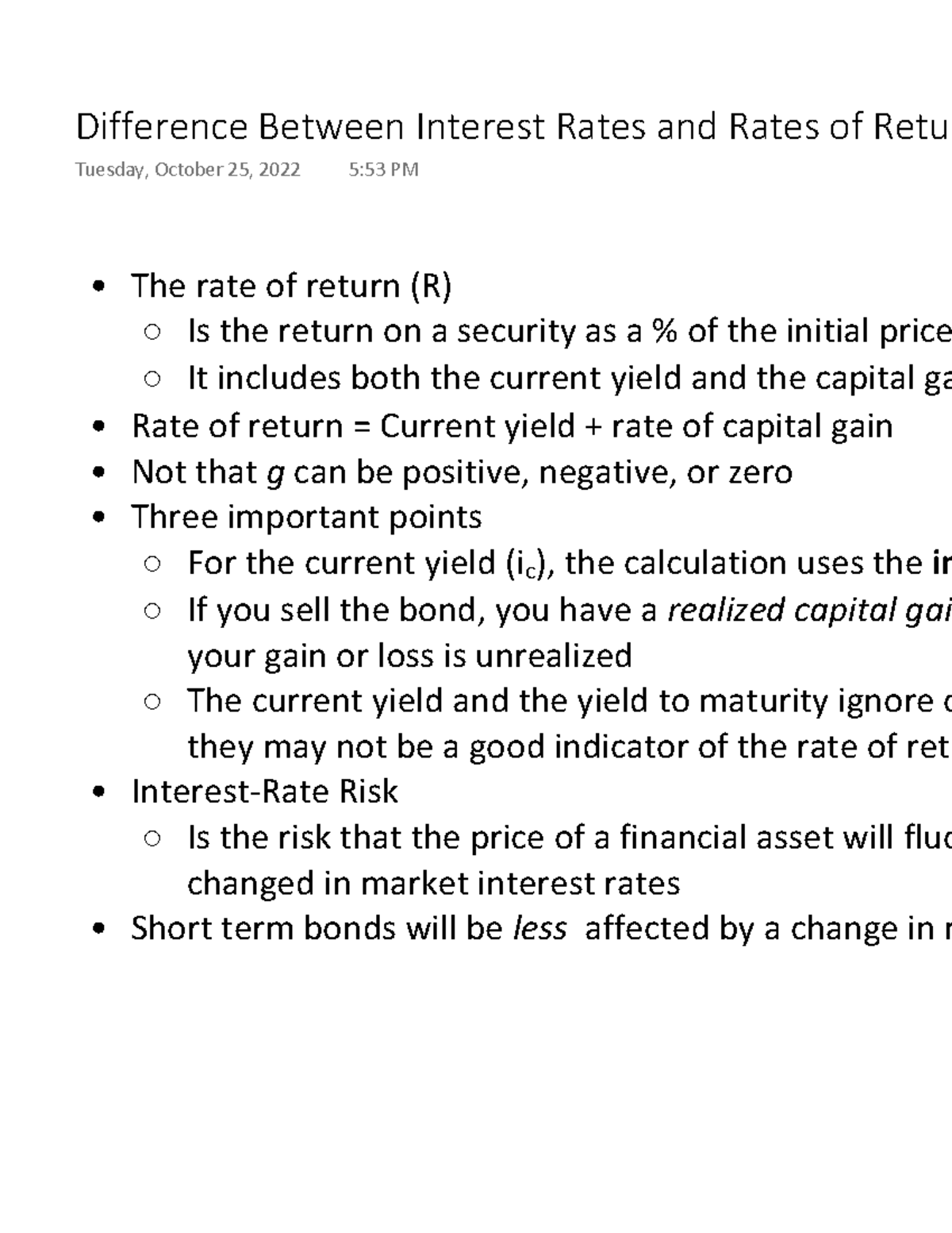 Difference Between Interest Rates & Rates of Return - Finance 101 - Studocu