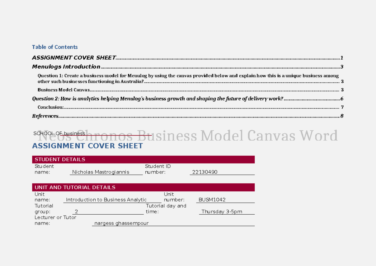 BUSM1042 Menulog Business Analytics Case Study and Model Analysis - Studocu