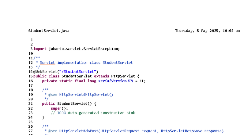Lab Exercise 2: StudentServlet Implementation Guide - Studocu