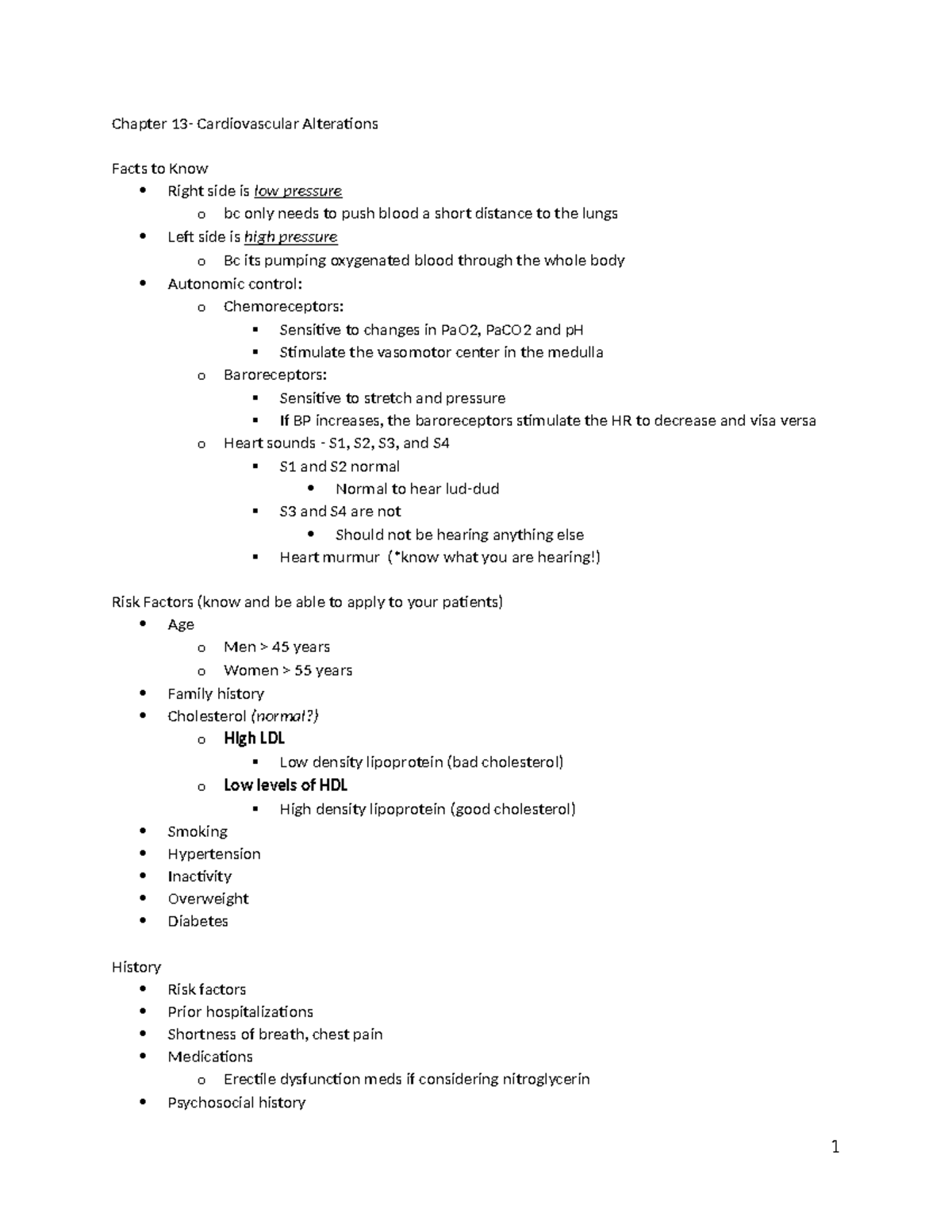 Chapter 13 Notes - Chapter 13- Cardiovascular Alterations Facts to Know ...