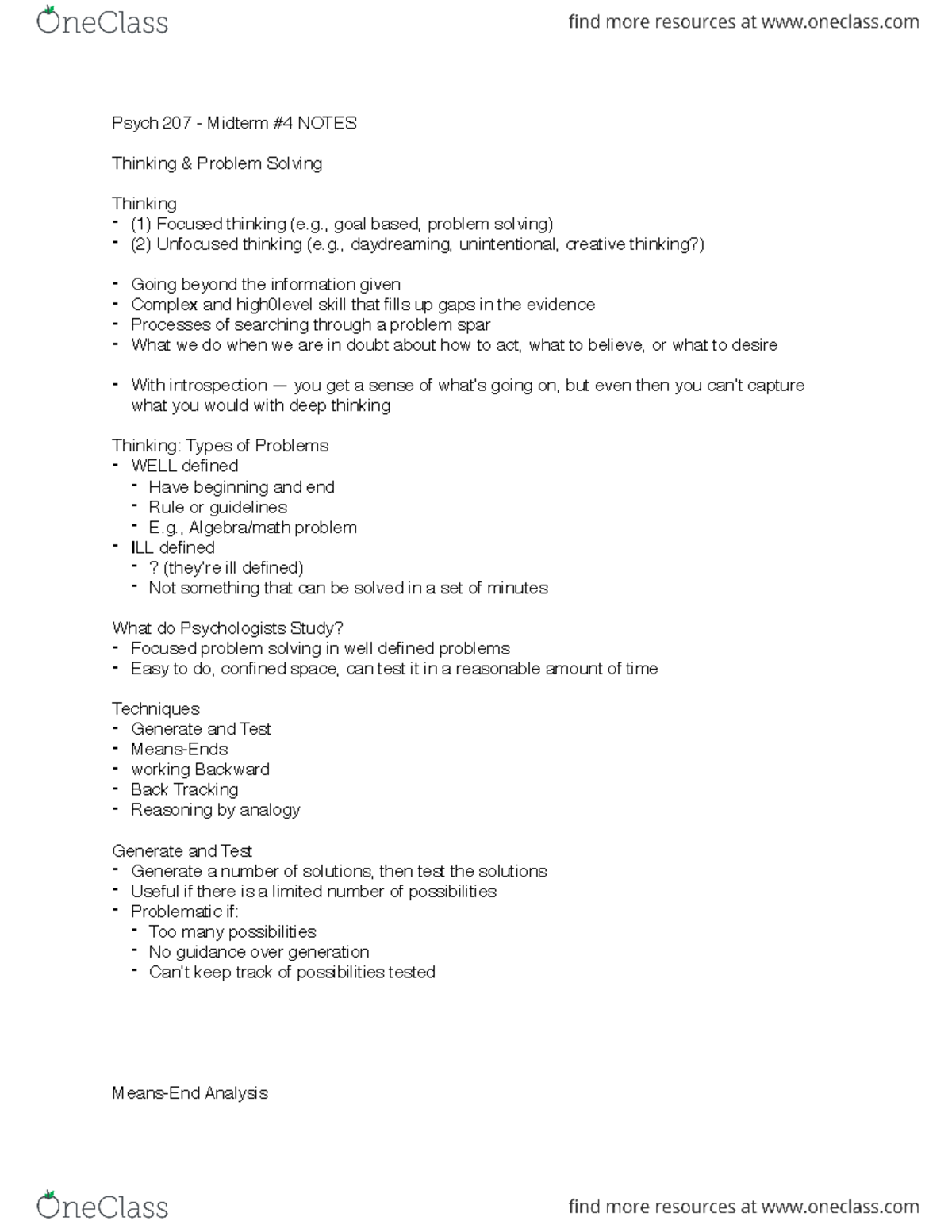 Psych 207 - Midterm 4 Summary: Cognitive Psychology Insights - Studocu