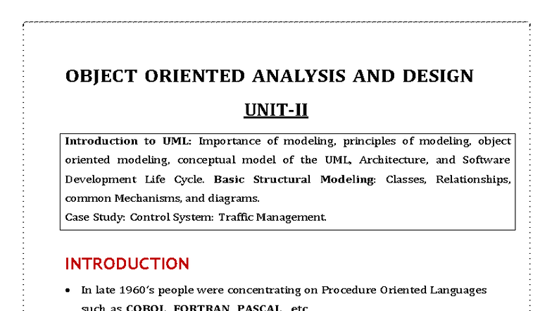 OOAD UNIT-2: Introduction to UML and Basic Structural Modeling - Studocu