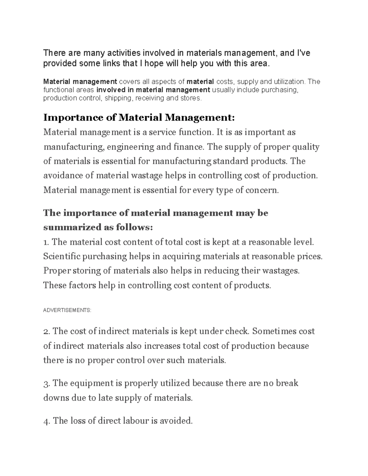 There are many activities involved in materials management - Material ...