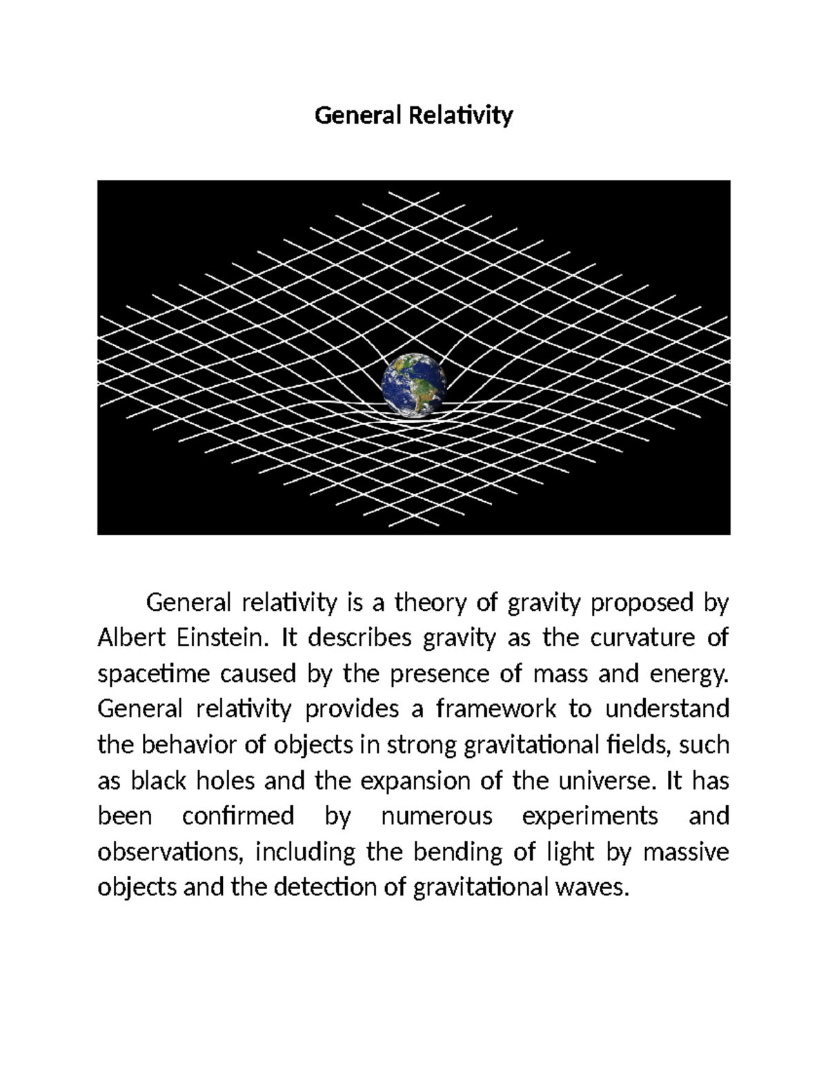 General Relativity - General Relativity General relativity is a theory ...
