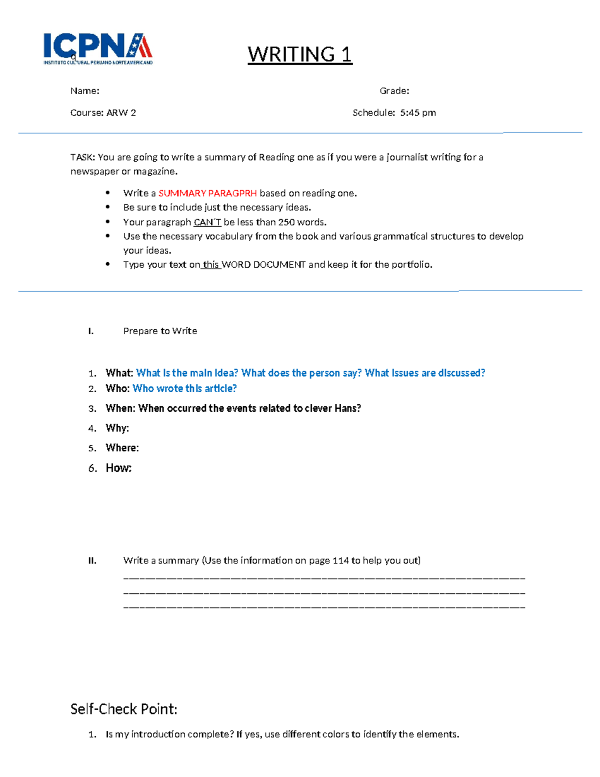 Writing 1 - ARW 2: Summary Assignment Guidelines - Studocu
