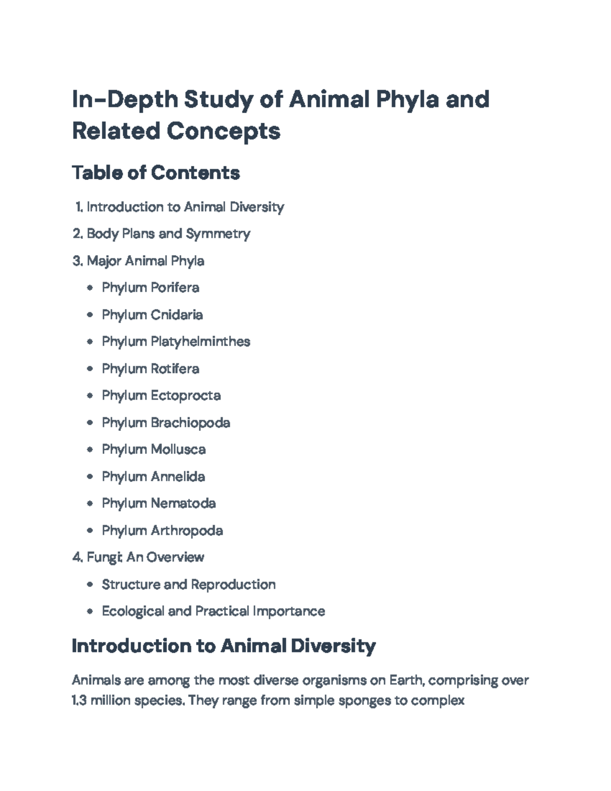 In-Depth Study of Animal Phyla and Fungi: Structures & Ecological Roles ...