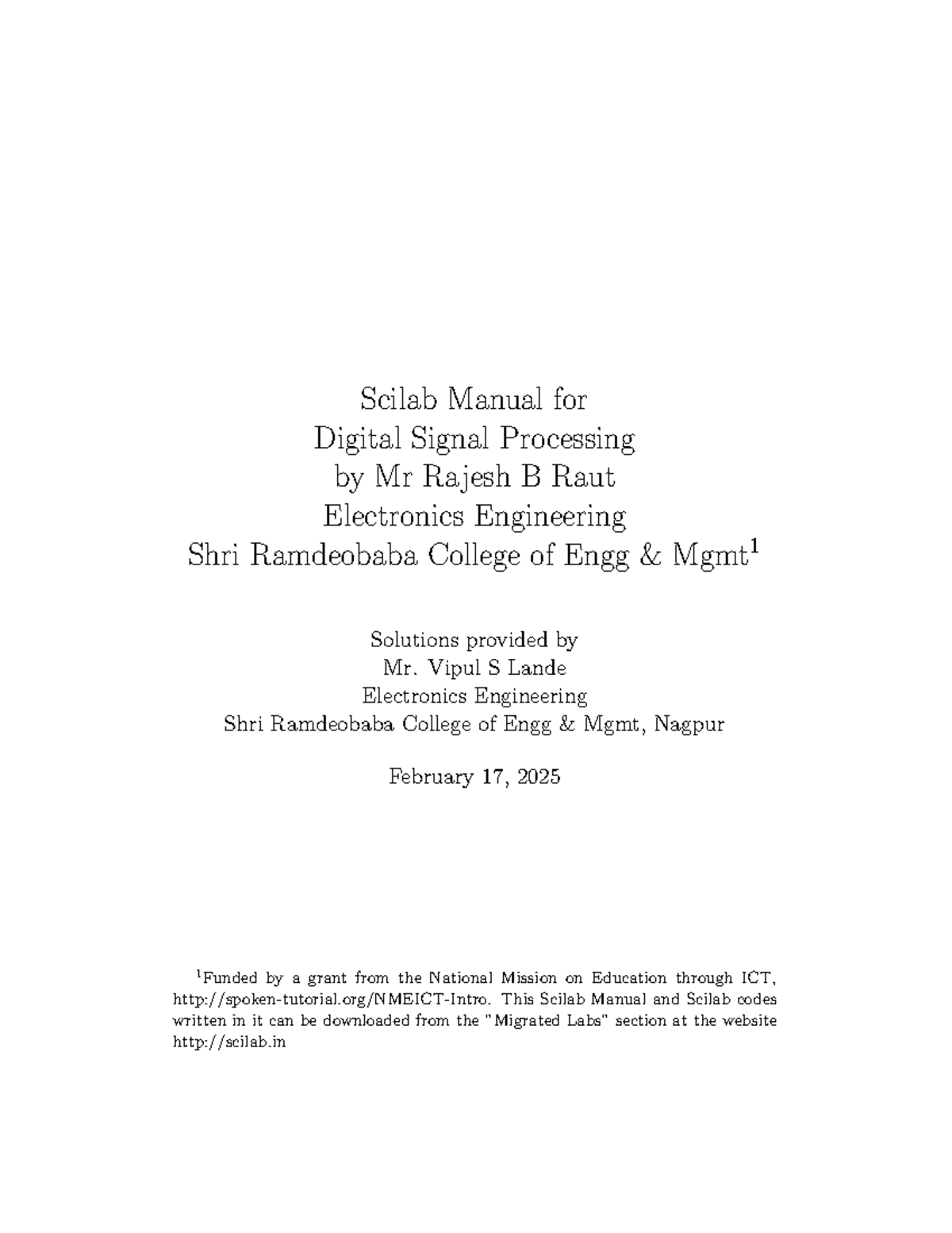Digital Signal Processing Mr Rajesh B Raut - Scilab Manual for Digital ...