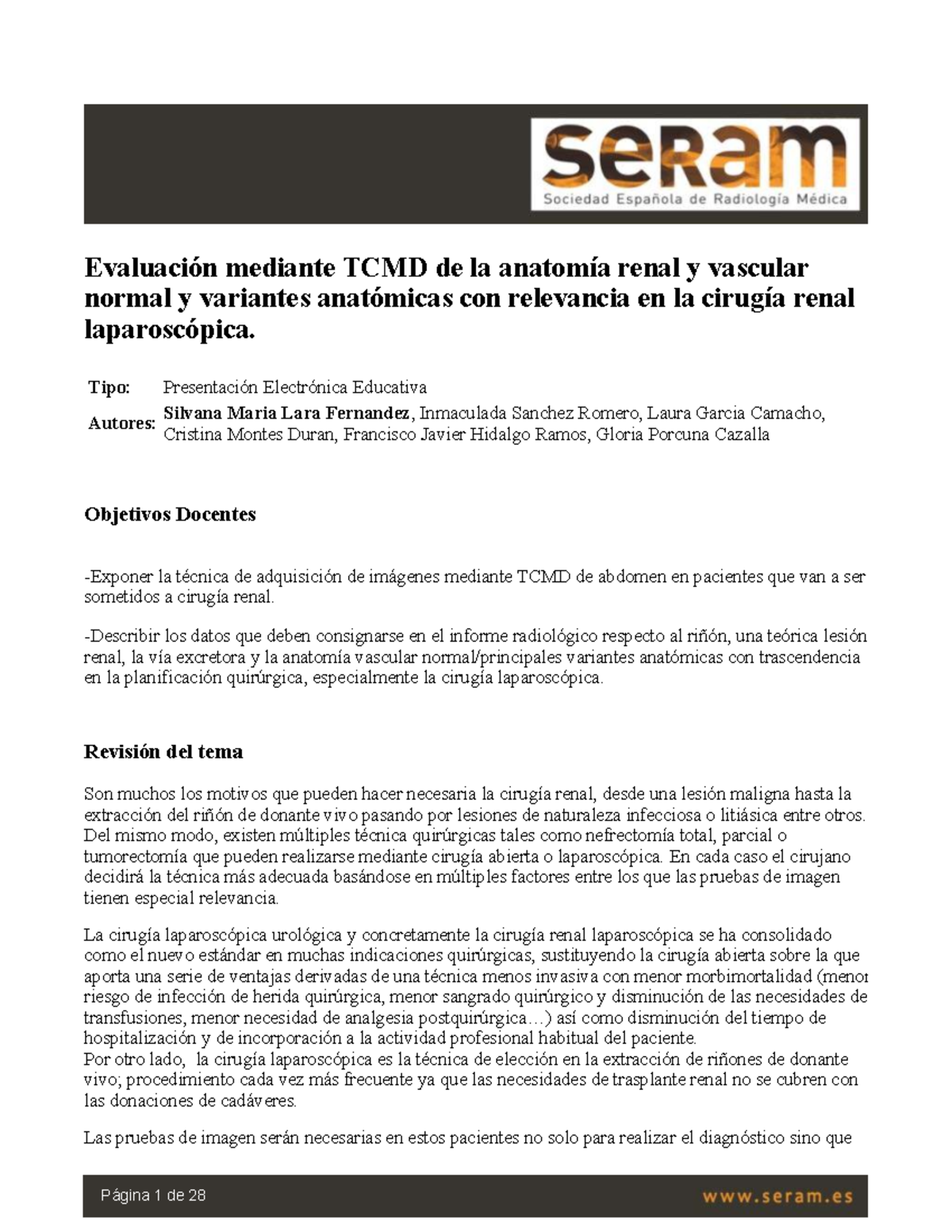 Evaluación TCMD de Anatomía Renal y Vascular en Cirugía Laparoscópica ...