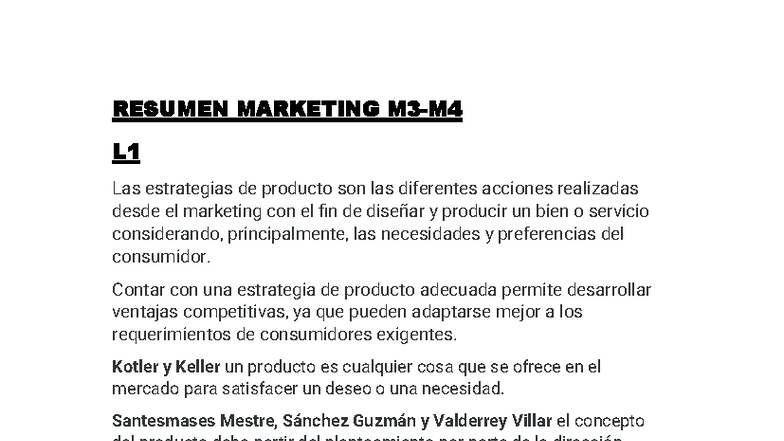 Resumen Marketing M3 y M4: Estrategias de Producto y Distribución - Studocu