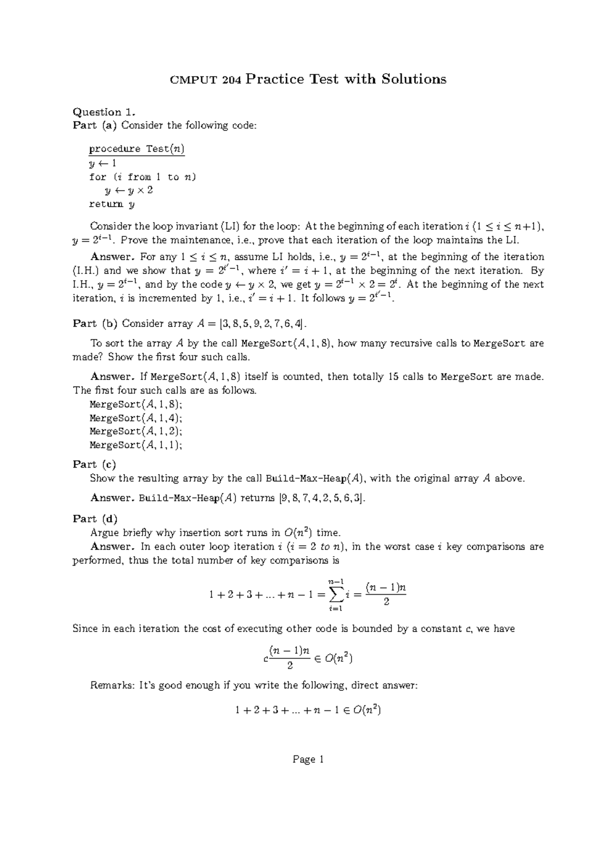 CMPUT 204 - Midterm 1 Practice Test with Detailed Solutions - Studocu