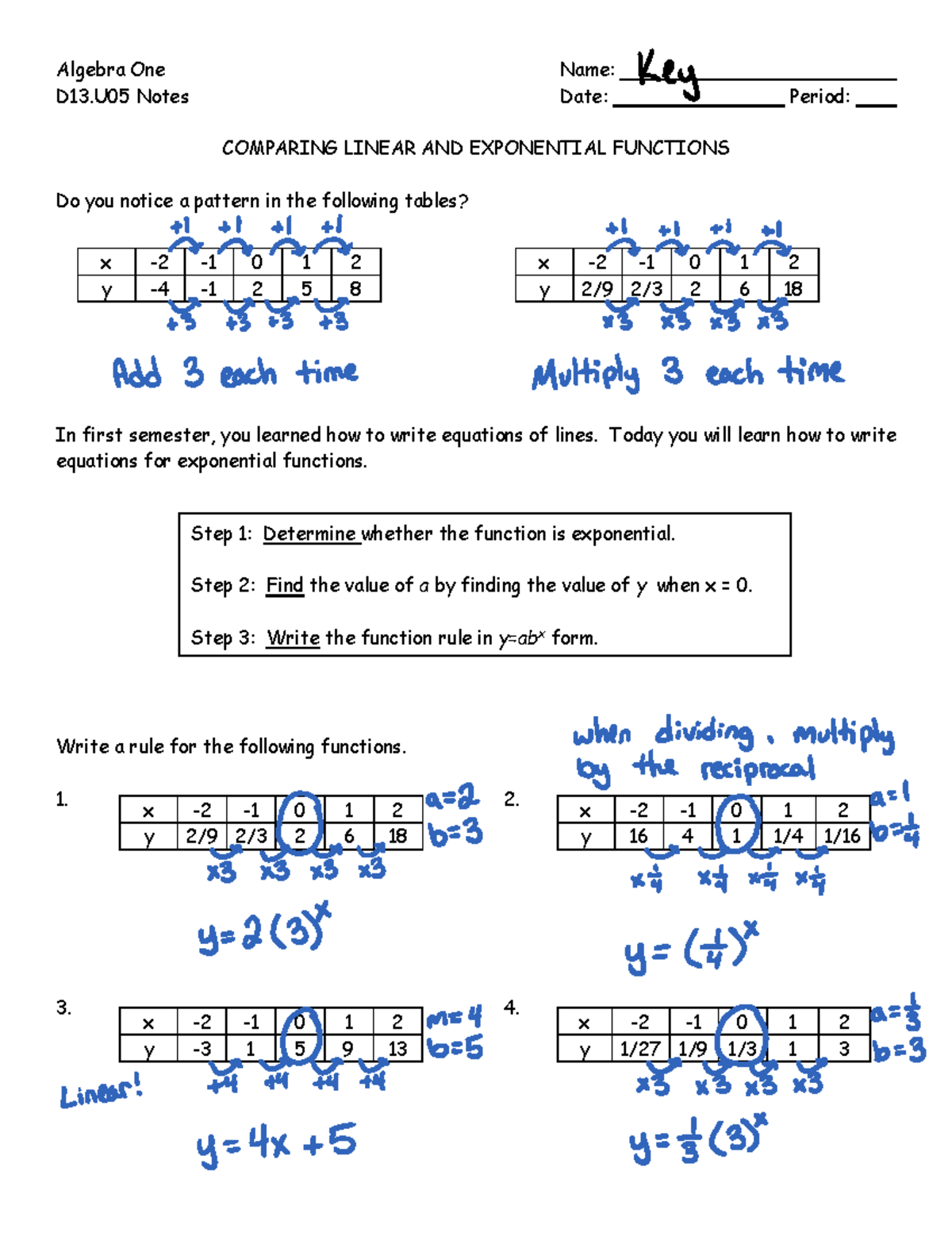 D13.U05 Notes - Comparing Linear & Exponential Functions - Studocu