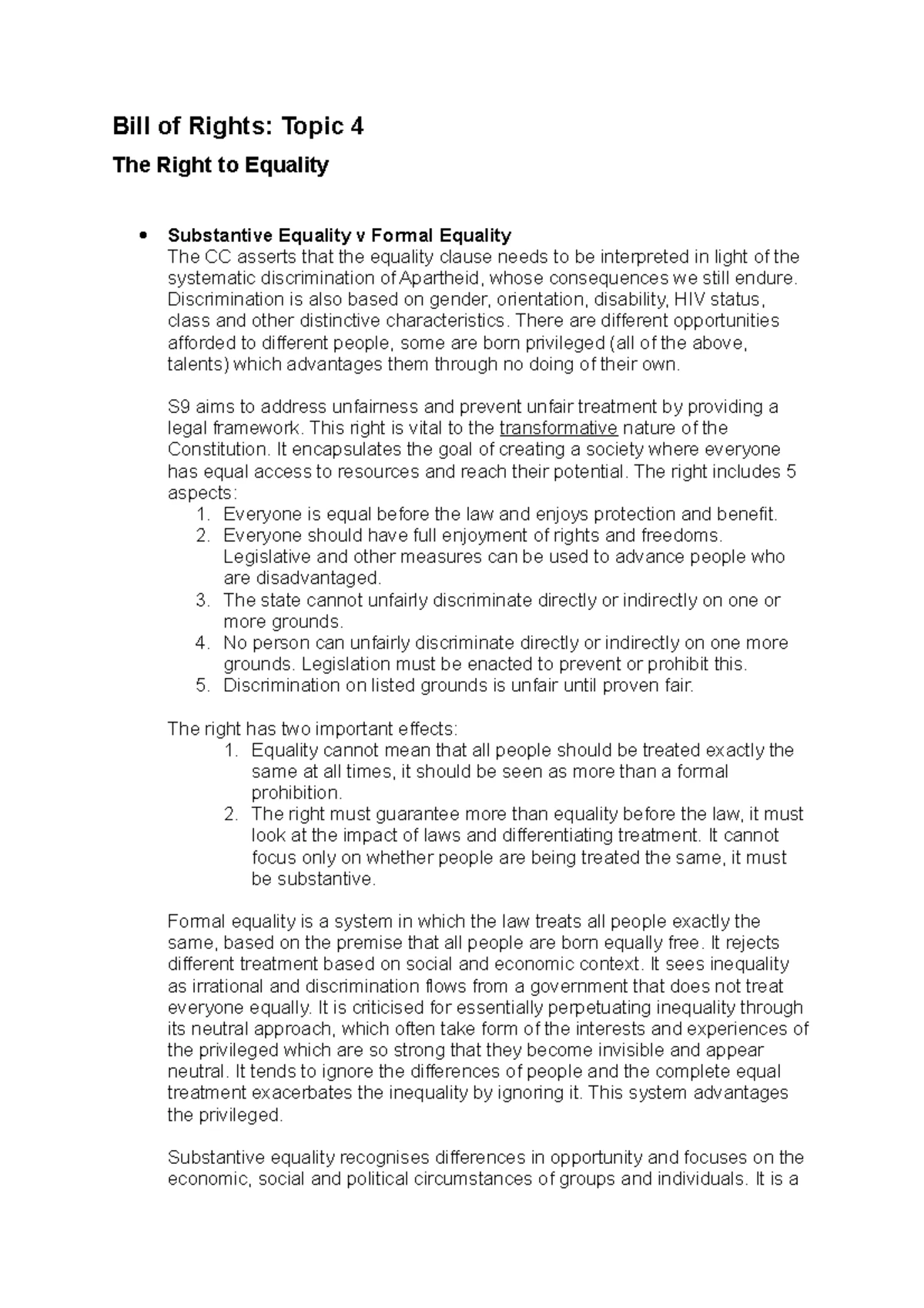 IURI 275 - Summary Notes on Constitutional Law & the Bill of Rights ...