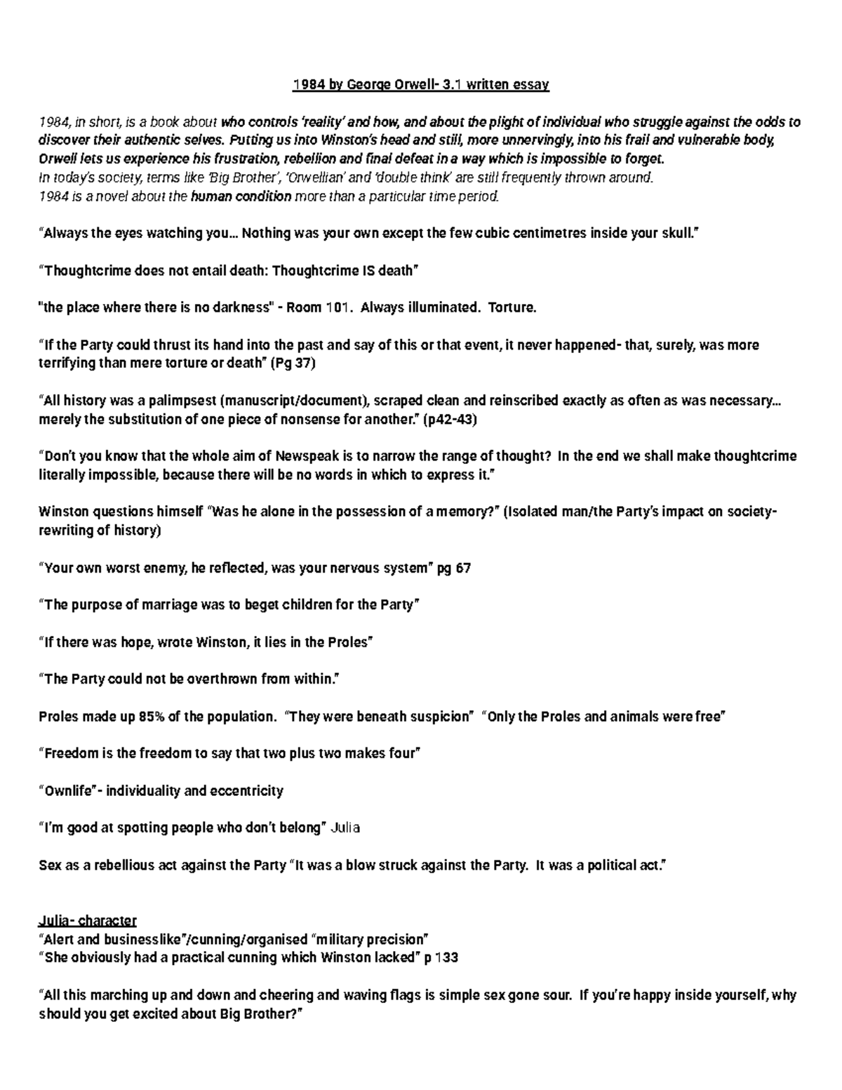 Quotes from 1984 - Essay Notes on Orwell's Dystopia - Studocu