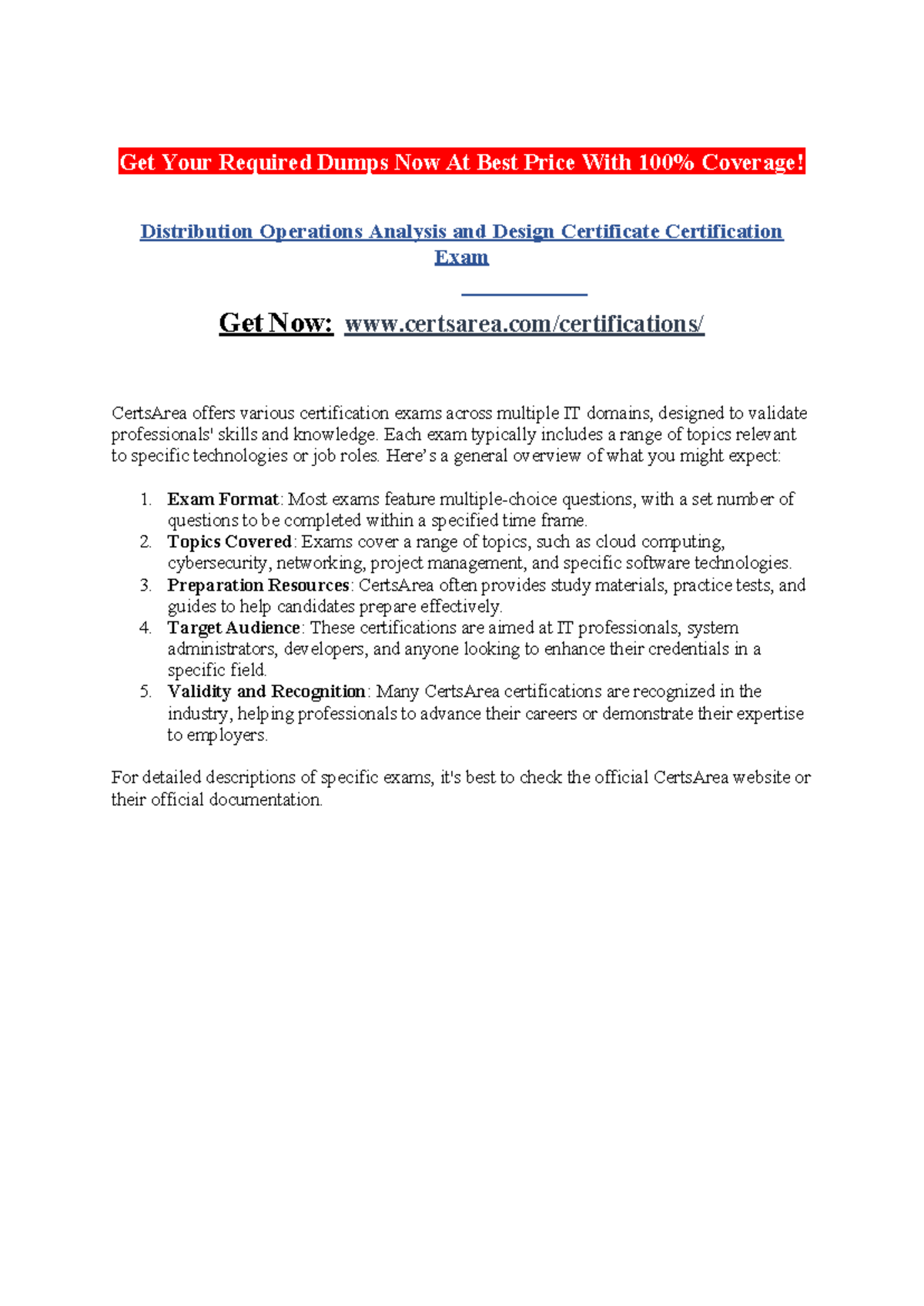 Distribution Operations Analysis and Design Certificate Certification ...