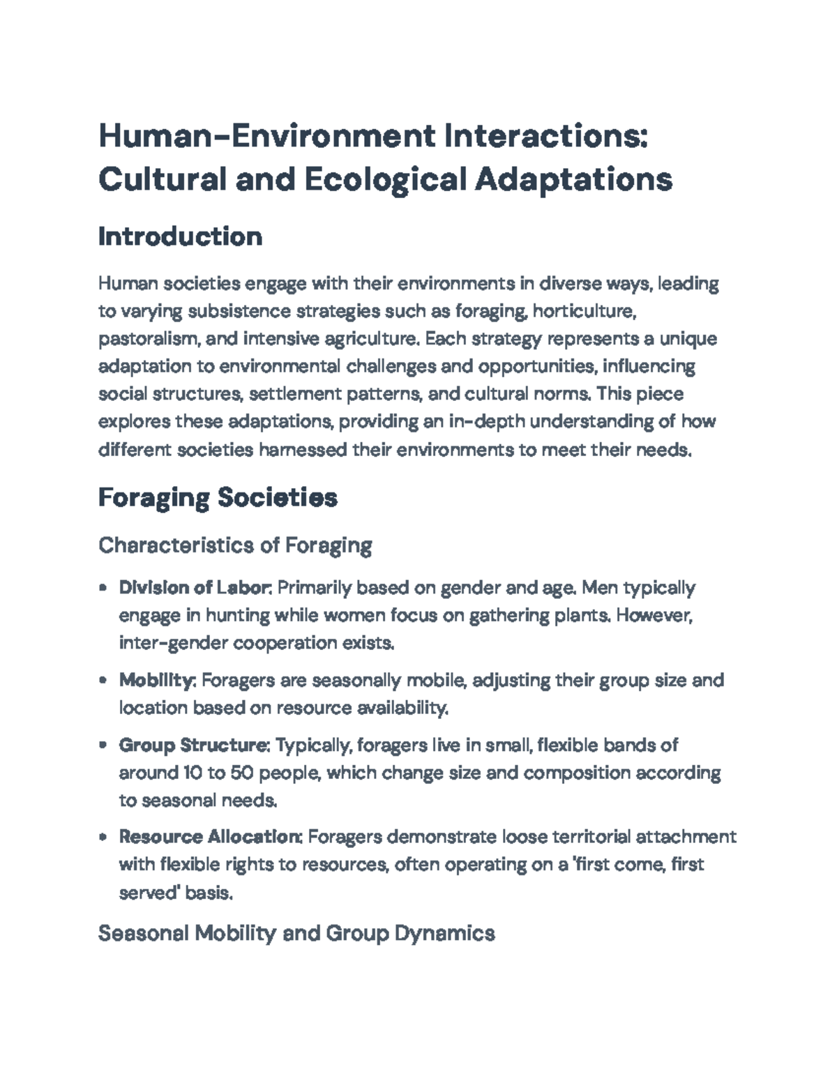 Human-Environment Interactions: Cultural & Ecological Adaptations ...