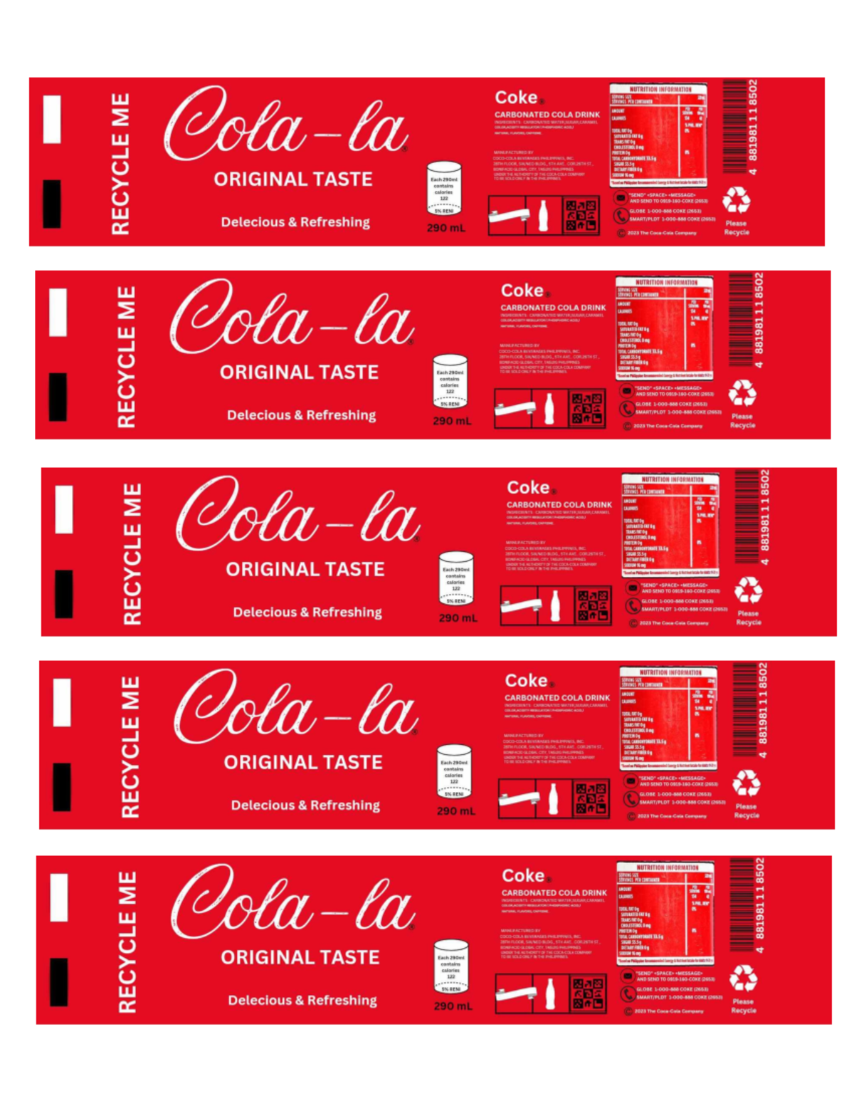 COCA COLA OWN Design - NONE - NUTRITION INFORMATION Coke SERVING ...