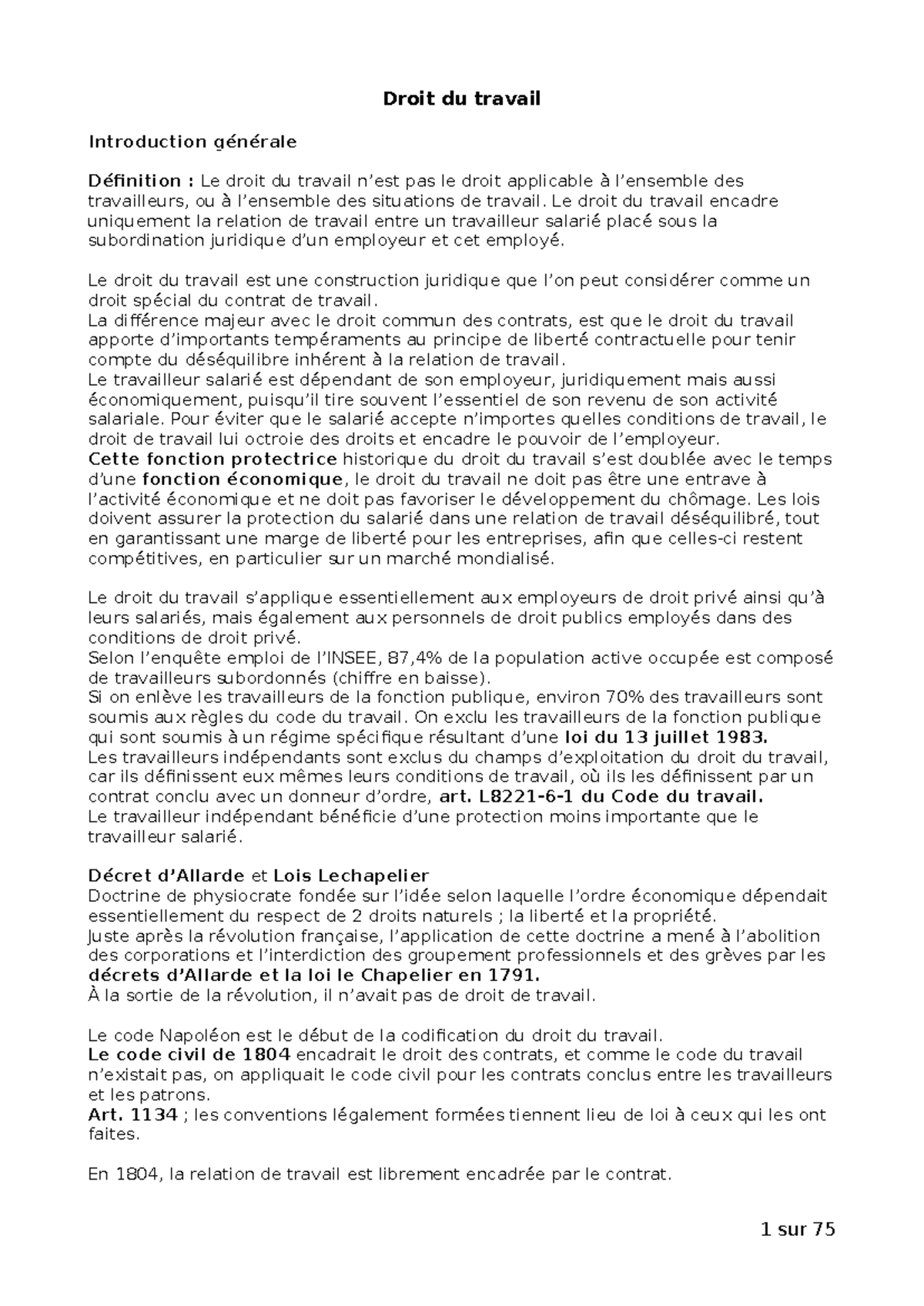 Droit du Travail : Concepts, Histoire et Sources Juridiques GPR 101 ...