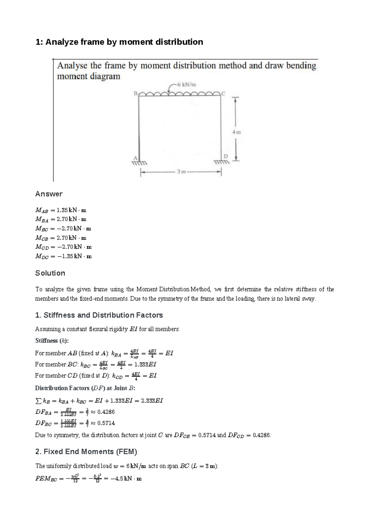 Q1 - Structural Engineering: Moment Distribution Analysis - Studocu
