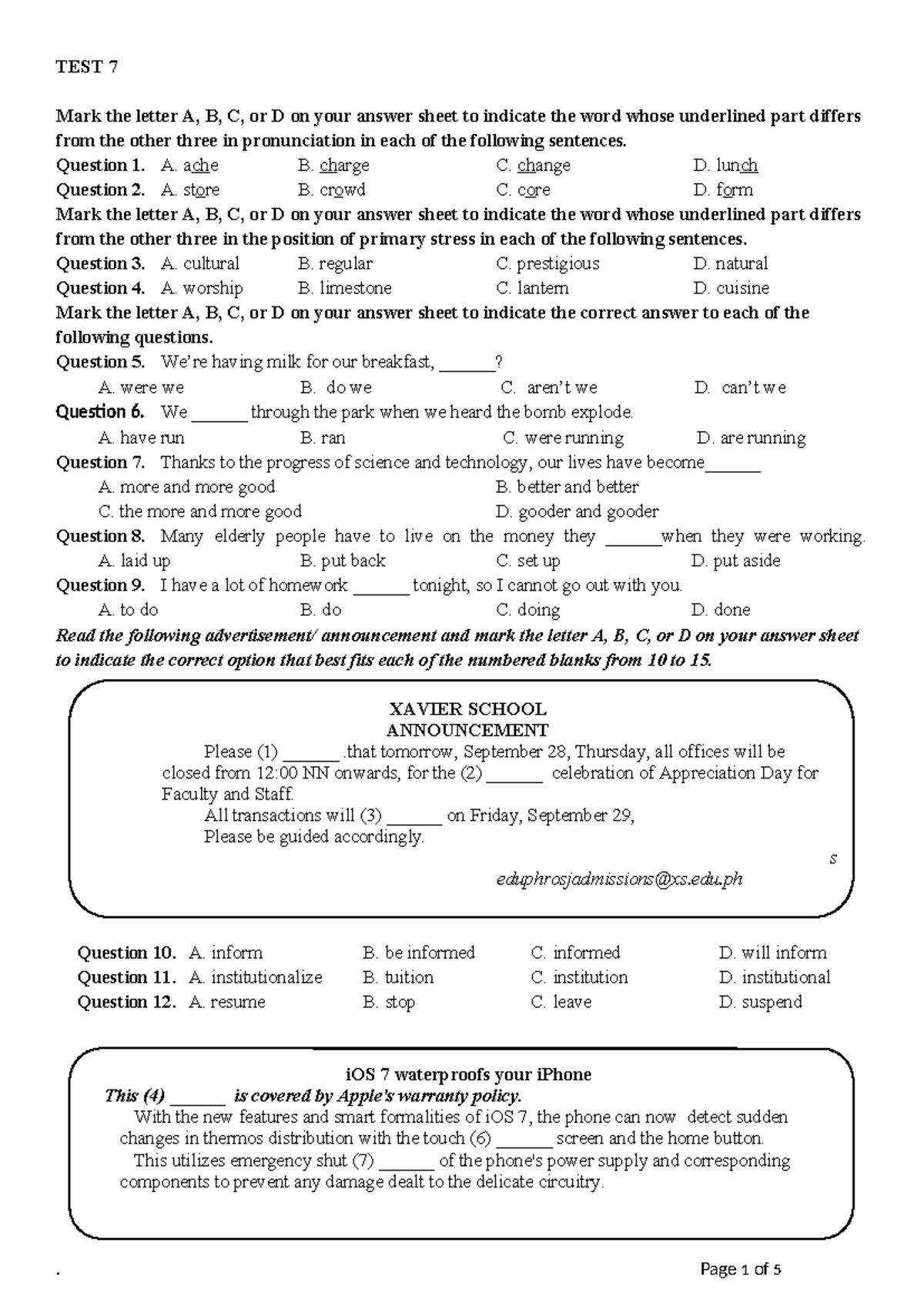 TEST 7 - Ngu Phap Practice Questions and Listening Exercises - Studocu