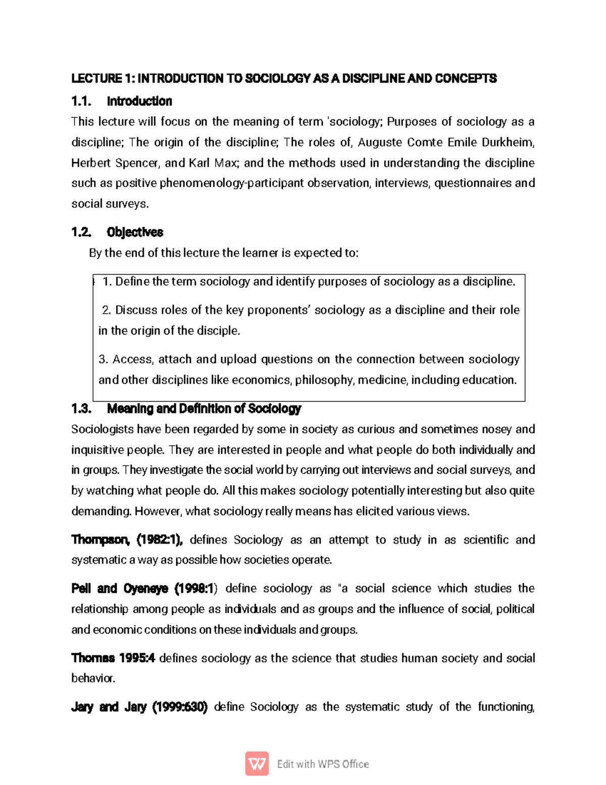 EDF 410: Lecture 1 - Introduction to Sociology and Key Concepts - Studocu