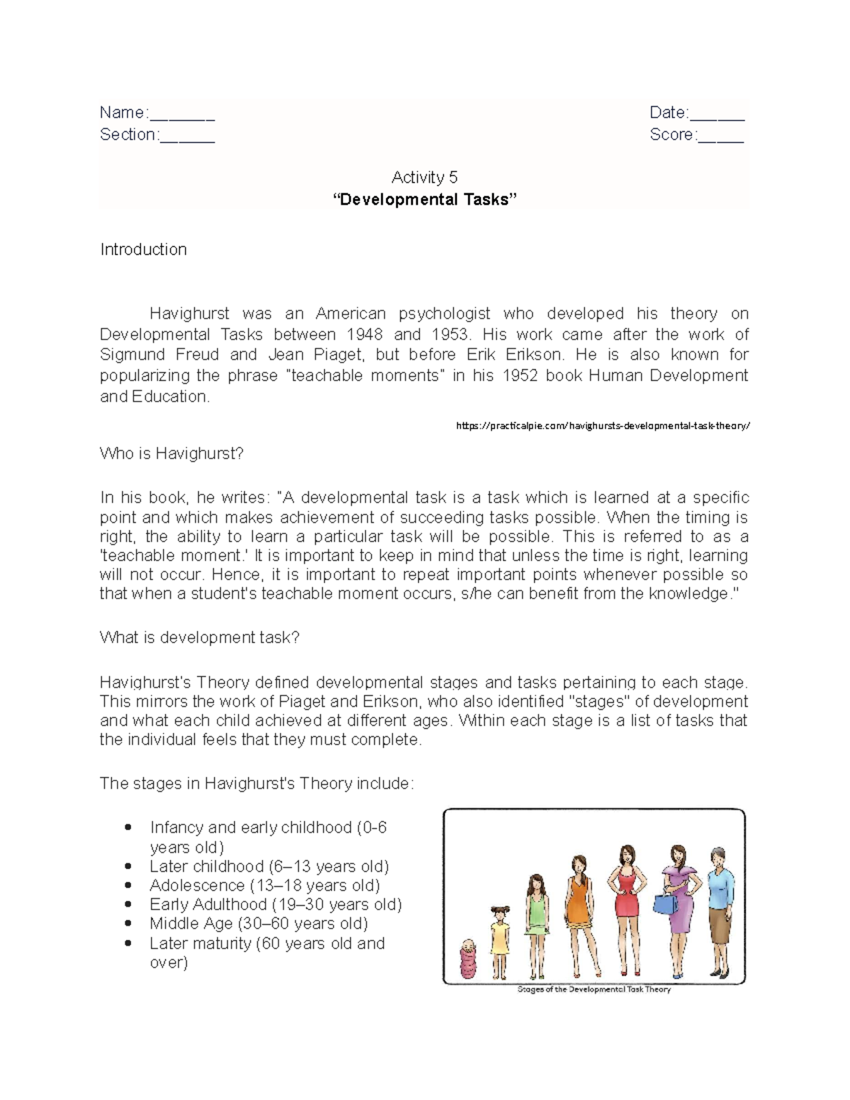 Activity 5: Developmental Tasks in Human Development - Educ 3 - Studocu