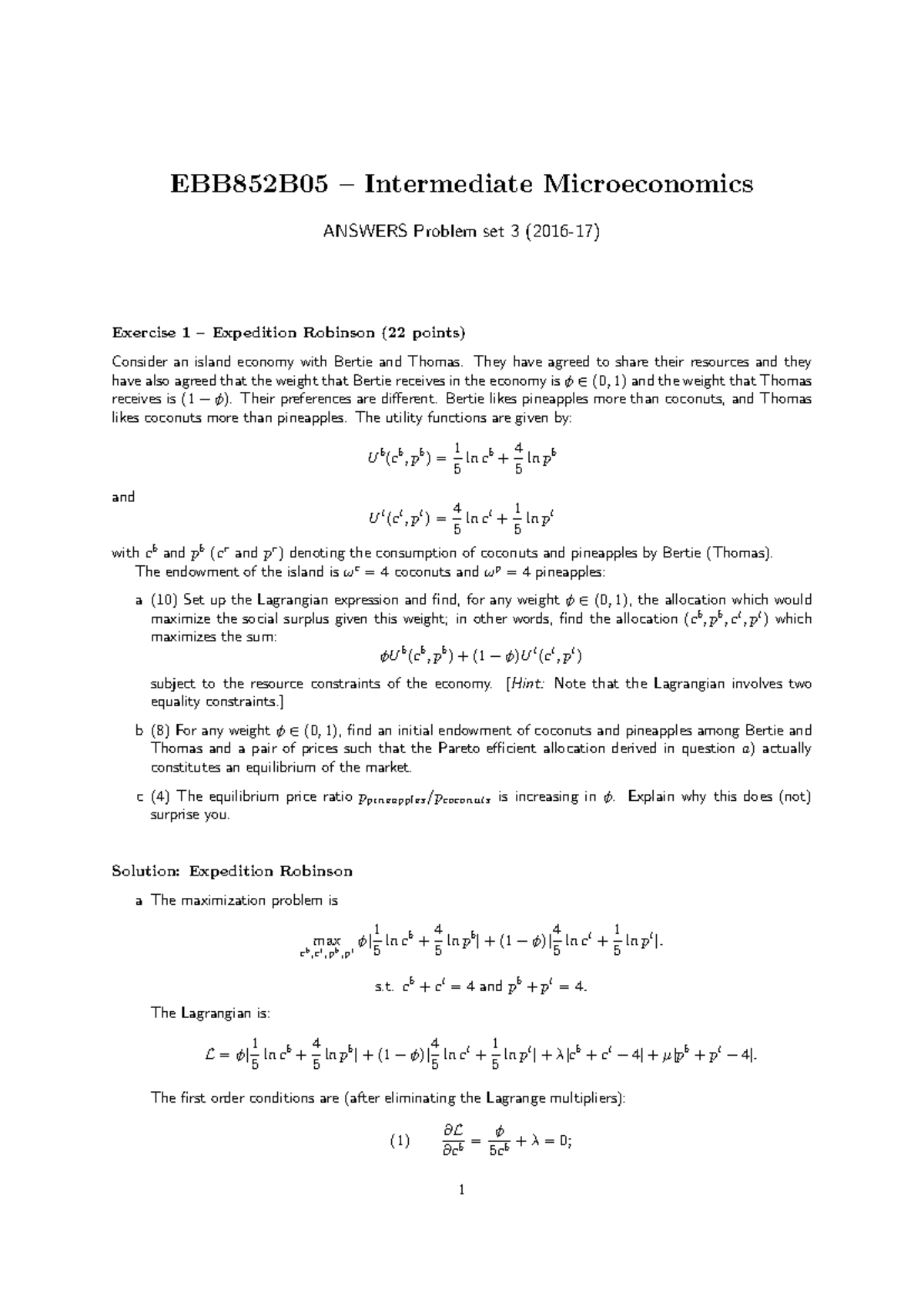 EBB852B05 – Intermediate Microeconomics: Problem Set 3 Solutions ...