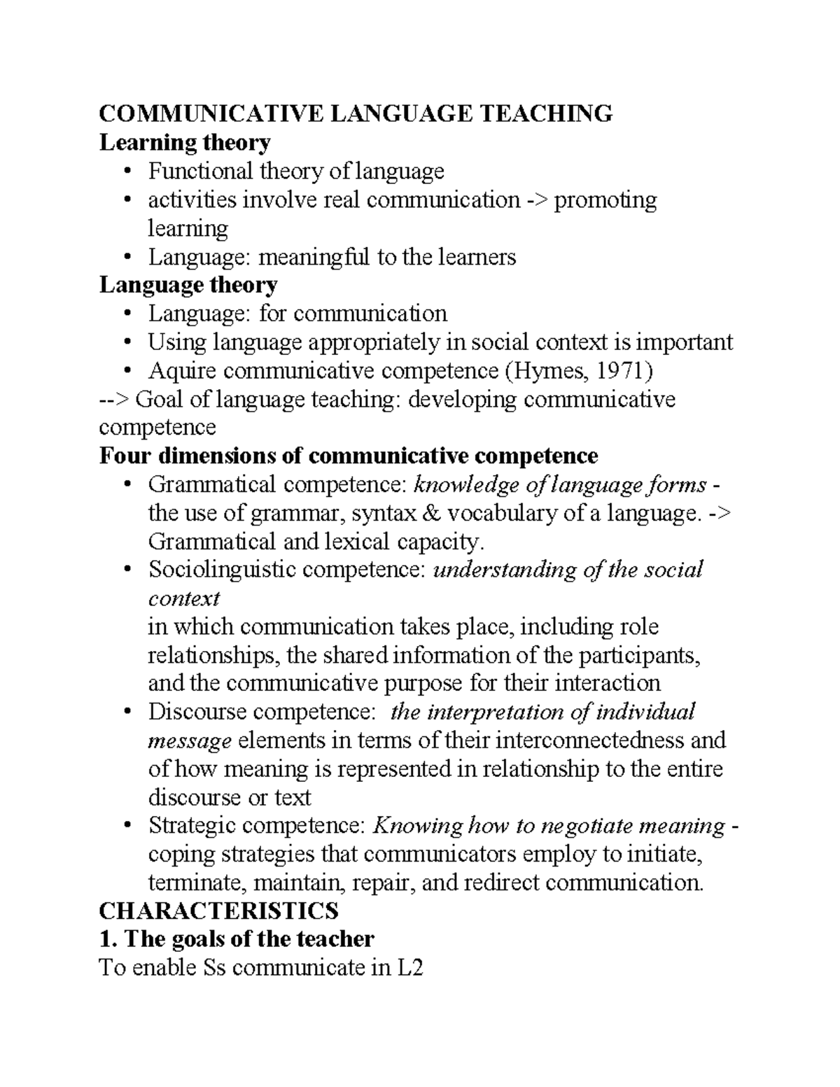CLT - Communicative Language Teaching Overview and Concepts - Studocu