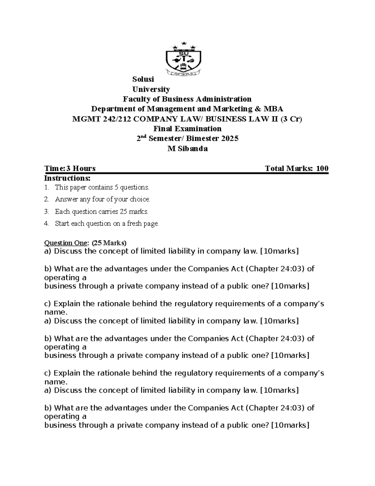 MGMT 242 Business Law II Final Exam - Second Semester 2025 - Studocu