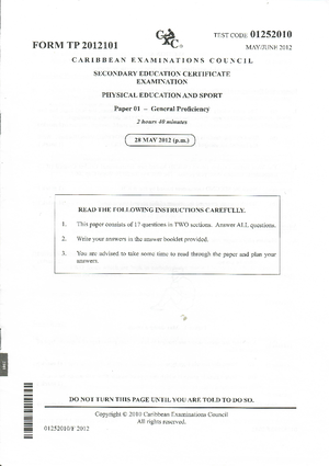 CXC CSEC Spanish p2 - t- qfo TEST CODE OI245O2O MAY/JUNE 2OI -l FORM TP ...