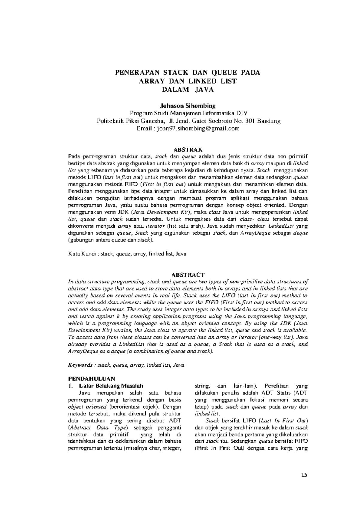 Penerapan Stack dan Queue pada Array dan Linked List dalam Java (160 ...