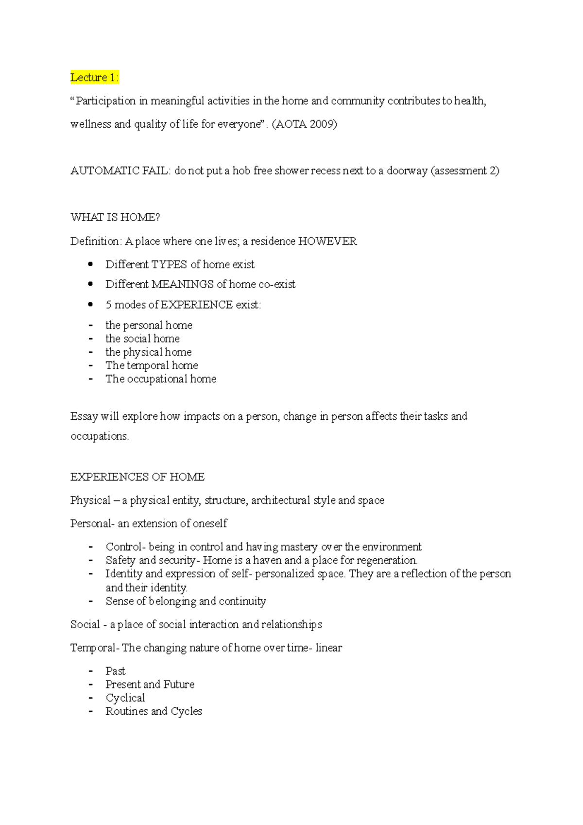 OCCP 2085 Lecture notes - Lecture 1: “Participation in meaningful ...