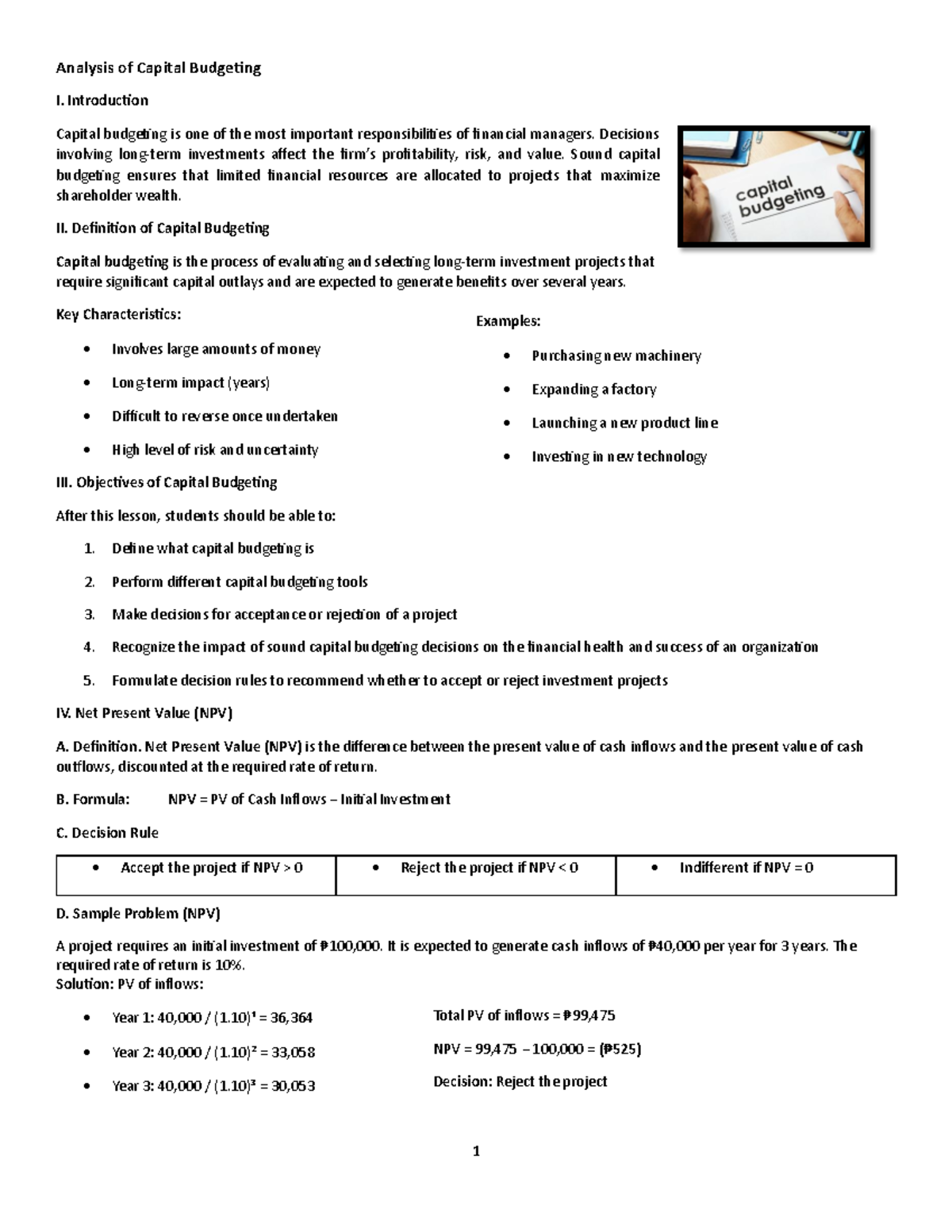 Fin Man - Week 9: Capital Budgeting Analysis and Decision Tools - Studocu